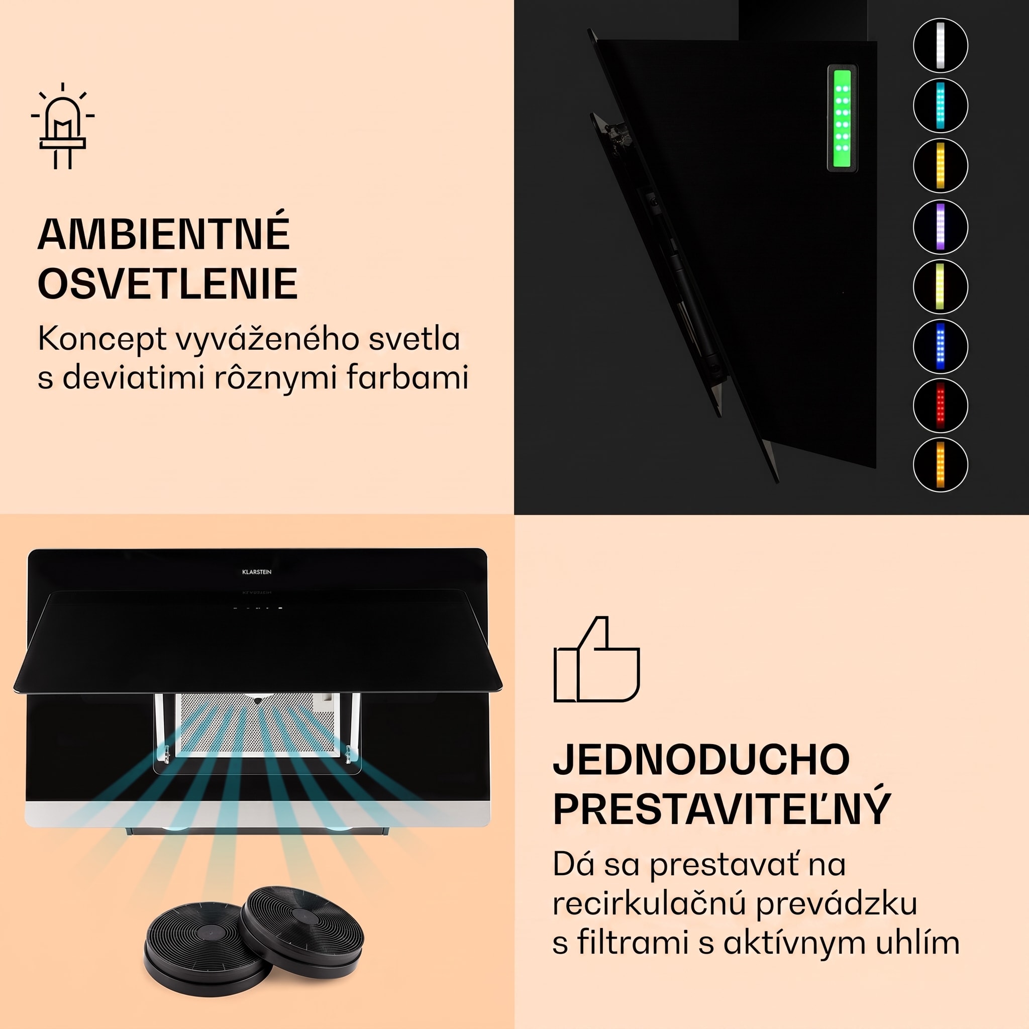 Klarstein Aurora Eco 90, digestor, 90 cm, nástenný, 585 m³/h, A+, dotykové ovládanie, čierny – Obrázok 4