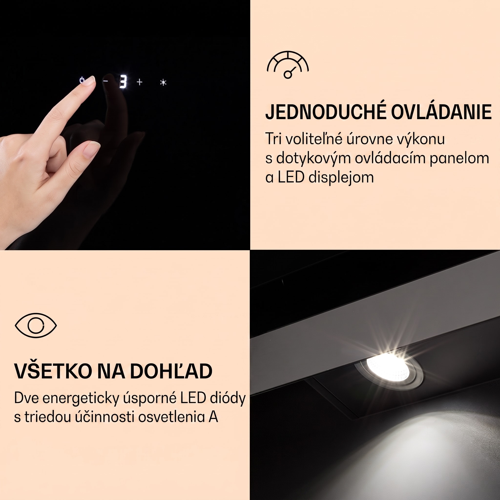 Klarstein Aurora Eco 90, digestor, 90 cm, nástenný, 585 m³/h, A+, dotykové ovládanie, čierny – Obrázok 5