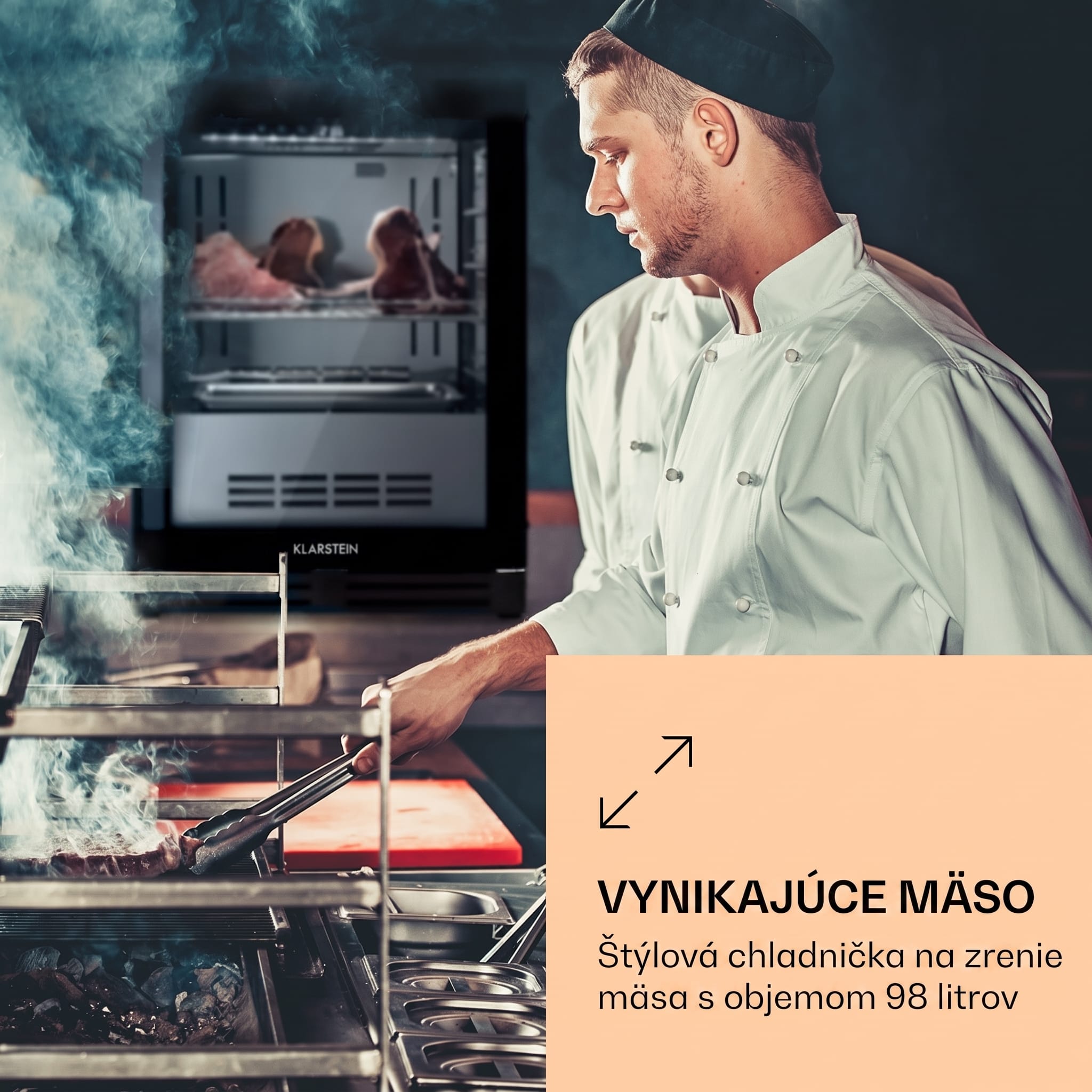 Klarstein Steakhouse Pro 98 Onyx, chladnička na zrenie mäsa, 1 zóna, 98 l, 1-25°C, dotykový displej, panoramatické okno – Obrázok 2