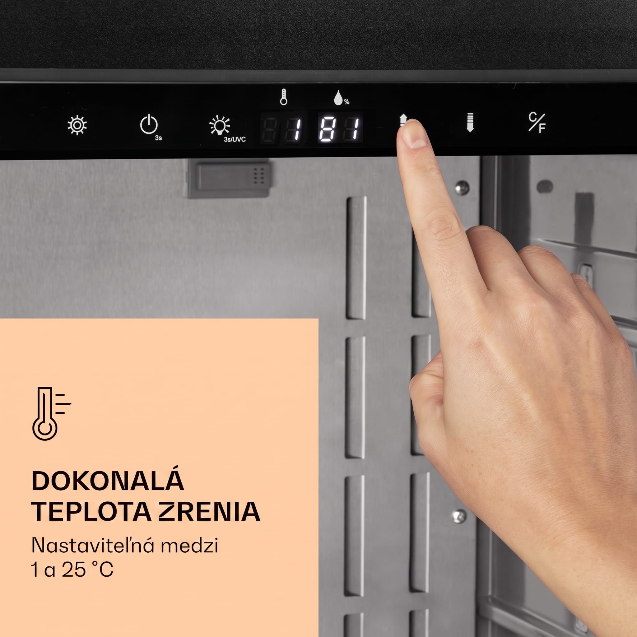 Klarstein Steakhouse Pro 98 Onyx, chladnička na zrenie mäsa, 1 zóna, 98 l, 1-25°C, dotykový displej, panoramatické okno – Obrázok 4