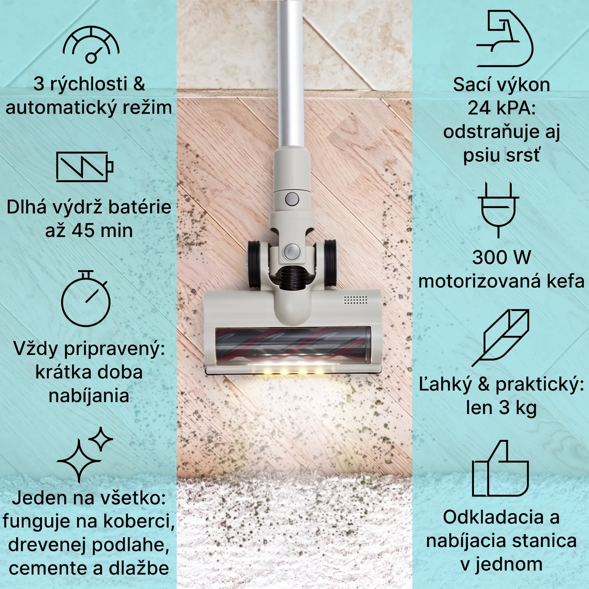 Klarstein LARMA bezvreckový bezkáblový vysávač, batéria 45 min výdrž, max. LED – Obrázok 2