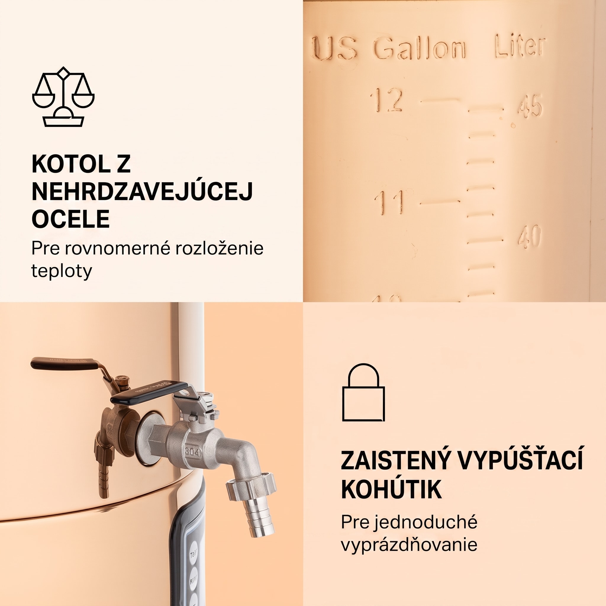 Klarstein Mundschenk XXL, sladový kotol, 50 l, 2500 W, zariadenie na varenie piva - sada, nehrdzavejúca oceľ – Obrázok 5