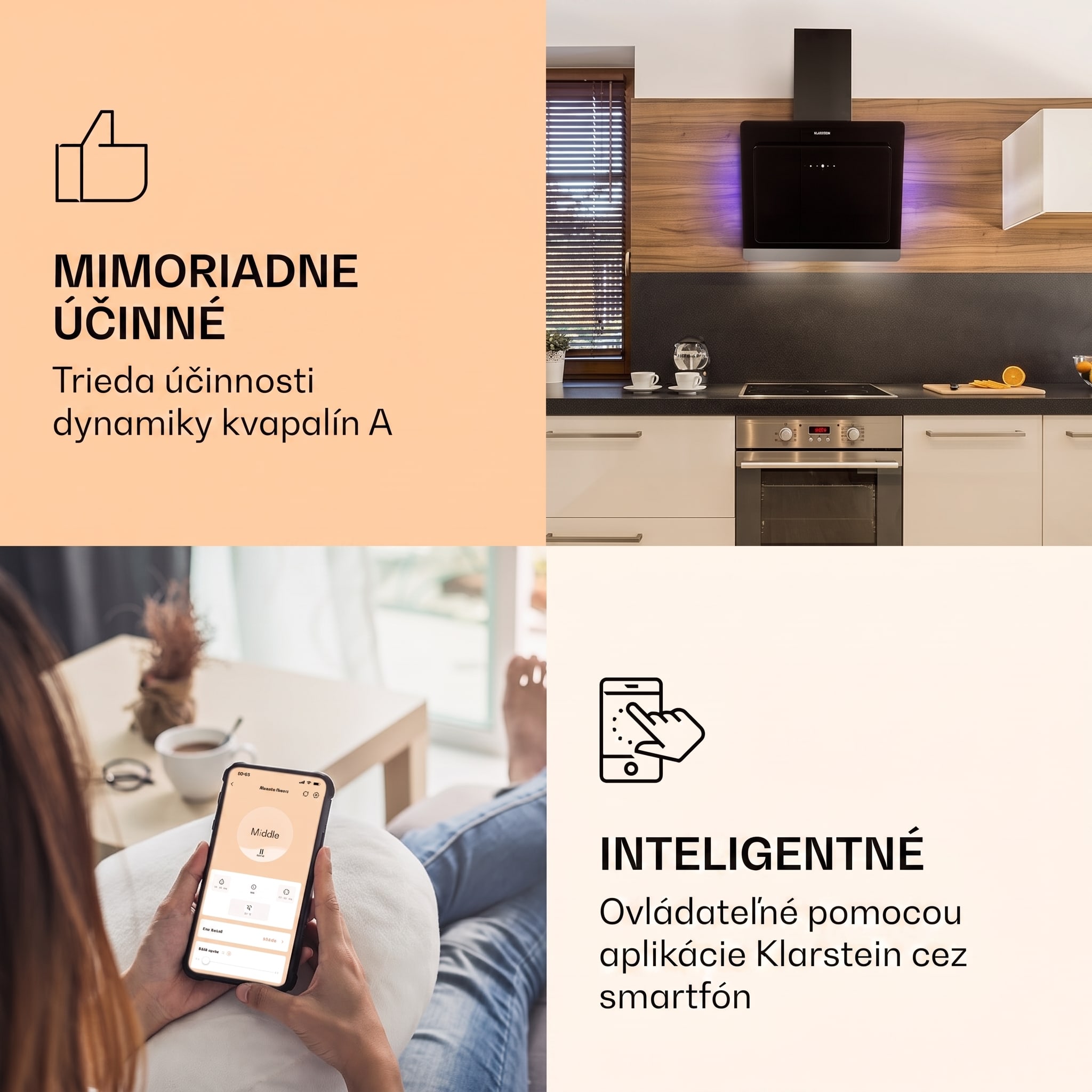 Klarstein Aurora 60 Smart, digestor, 60 cm, komínový, 585 m³/h, LED podsvietenie, A++, biely – Obrázok 3