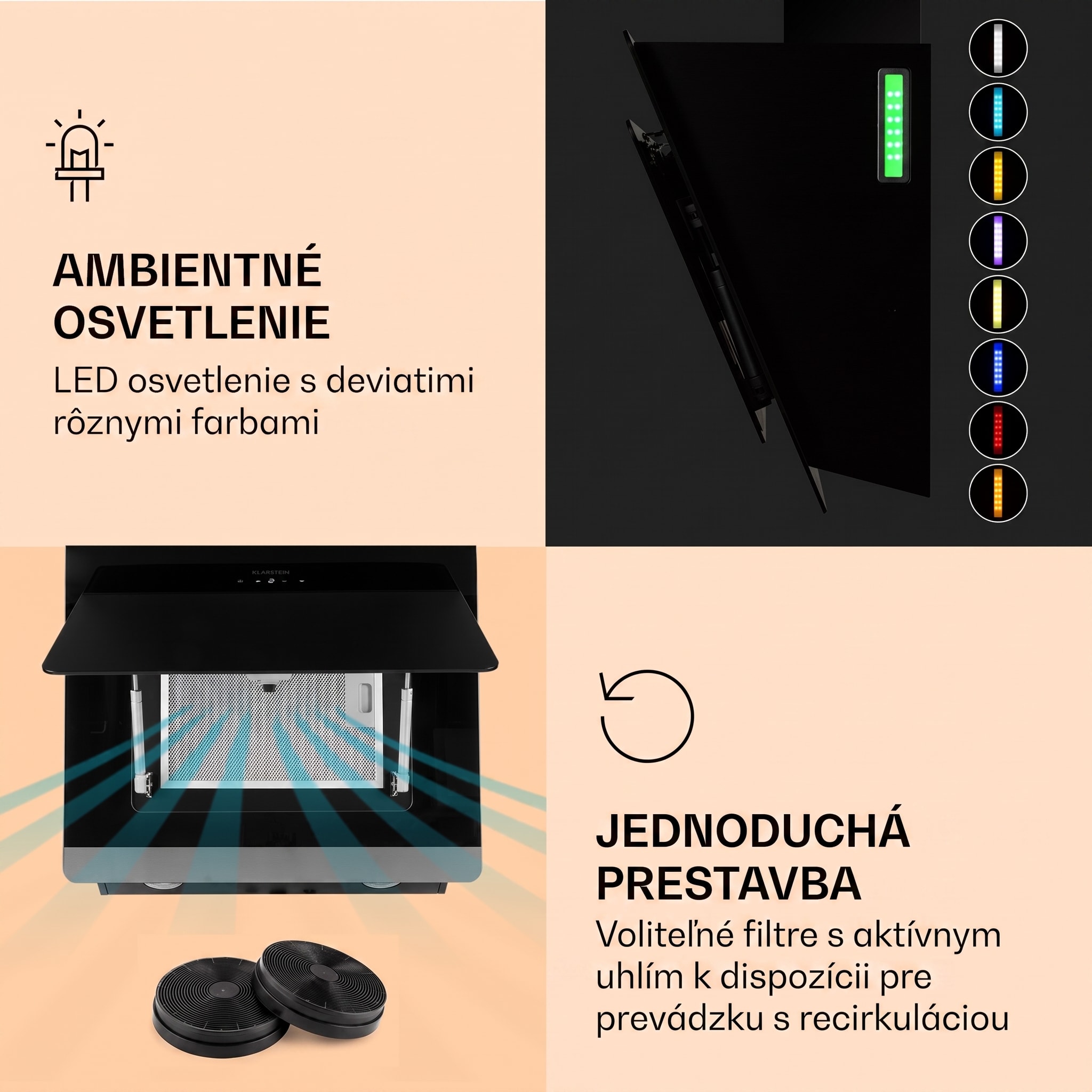 Klarstein Aurora 60 Smart, digestor, 60 cm, komínový, 585 m³/h, LED podsvietenie, A++, biely – Obrázok 5