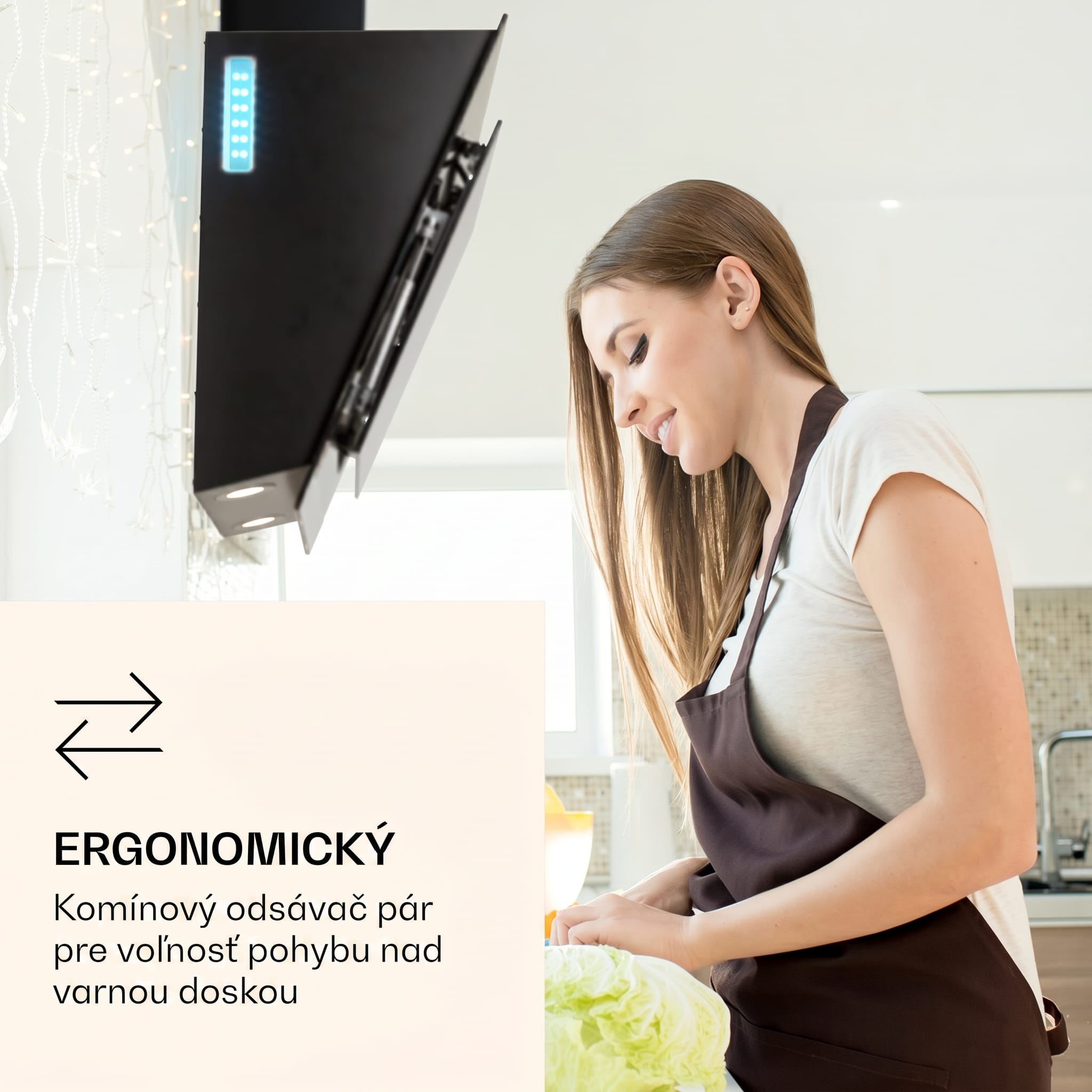 Klarstein Aurora 90 Smart, digestor, 90 cm, komínový, 585 m³/h, LED podsvietenie, A++, biely – Obrázok 2