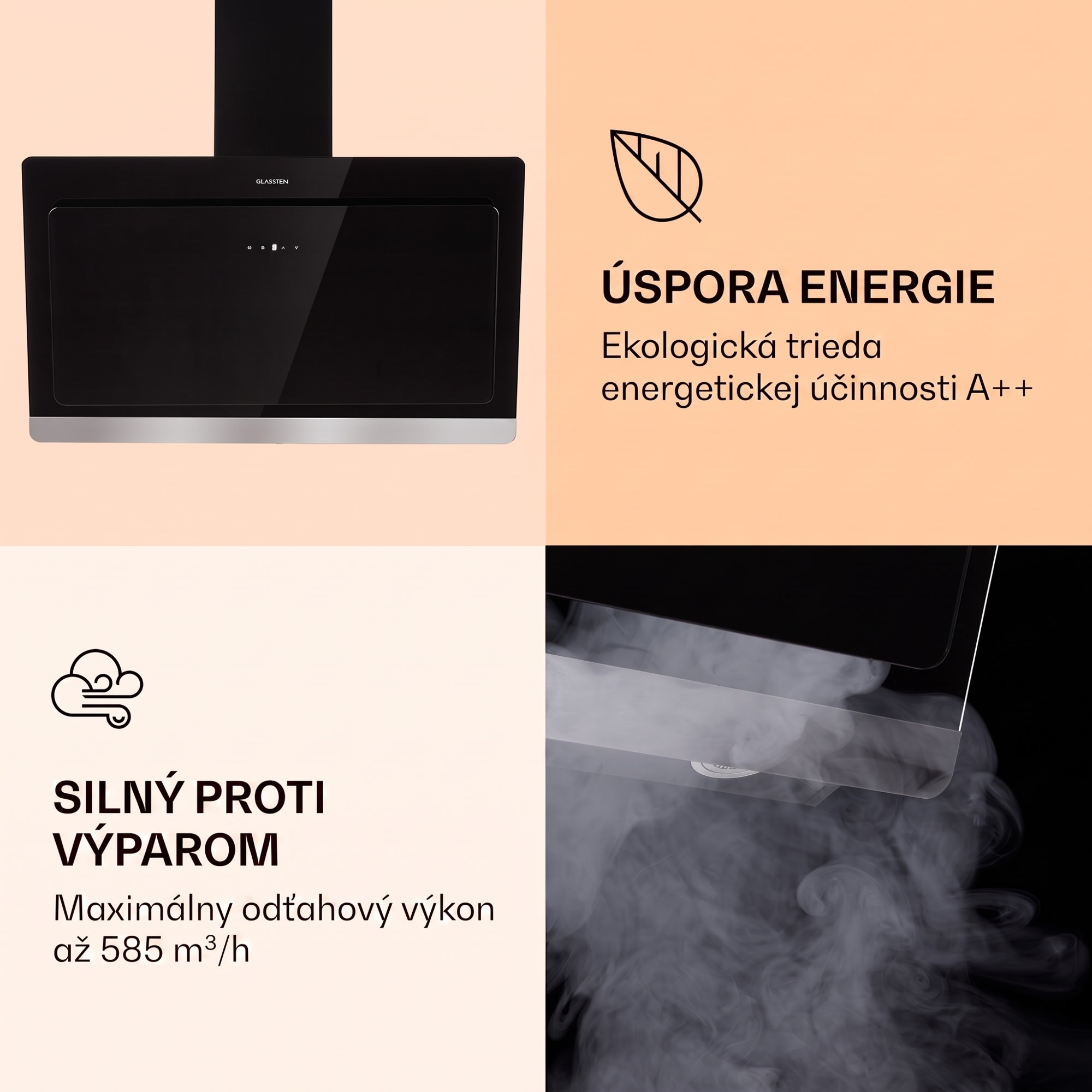 Klarstein Aurora 90 Smart, digestor, 90 cm, komínový, 585 m³/h, LED podsvietenie, A++, biely – Obrázok 4