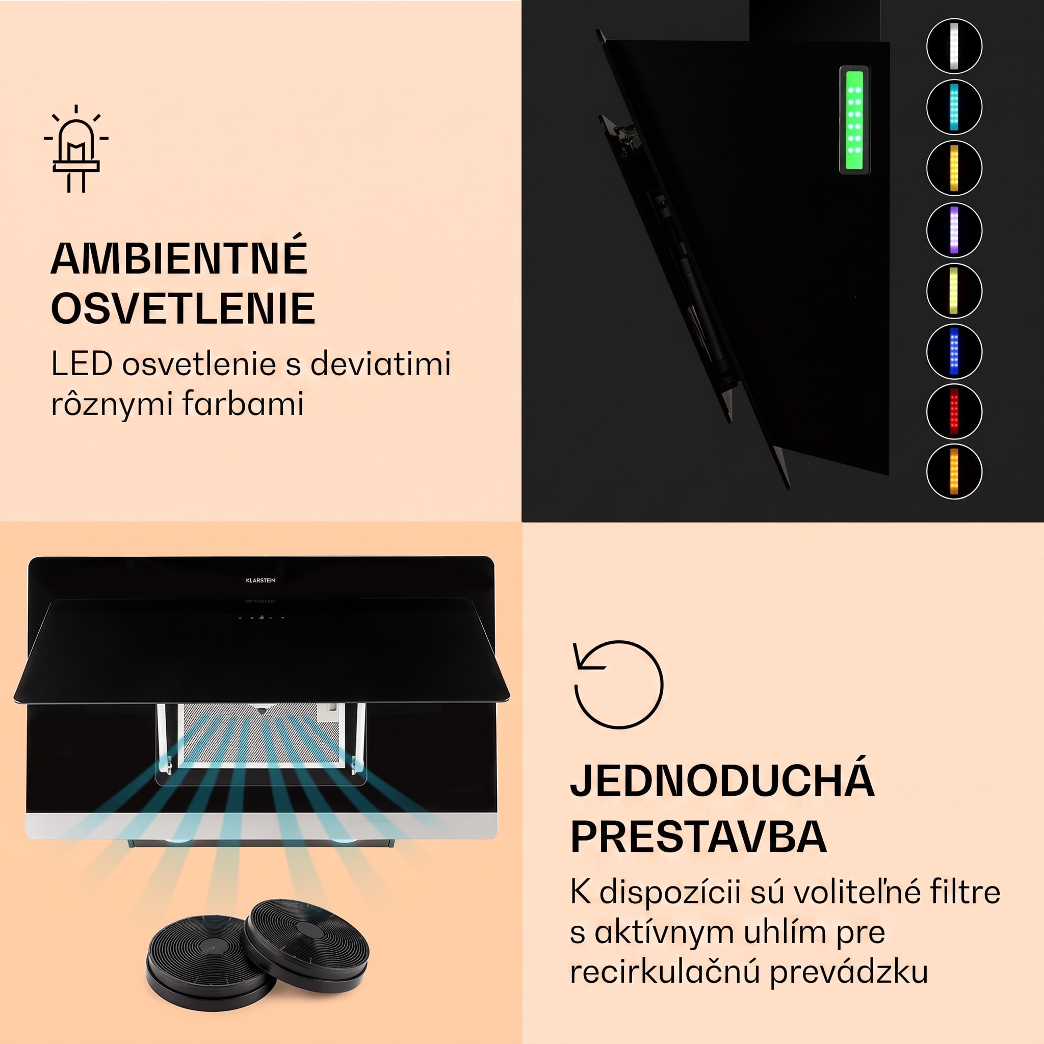 Klarstein Aurora 90 Smart, digestor, 90 cm, komínový, 585 m³/h, LED podsvietenie, A++, biely – Obrázok 5