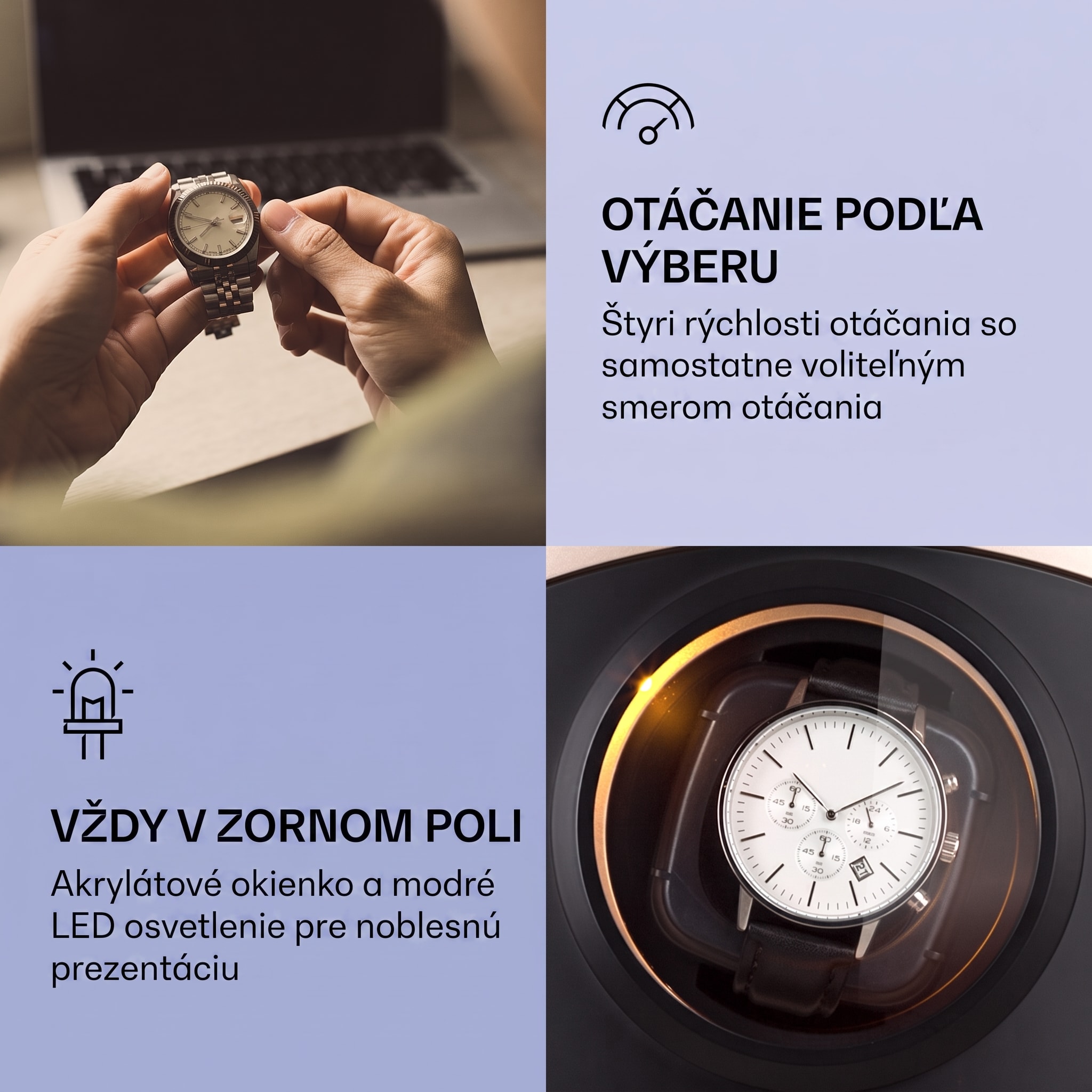 Klarstein St. Gallen Premium, naťahovač na hodinky, 2 hodiniek, 4 rýchlosti, čierny – Obrázok 3