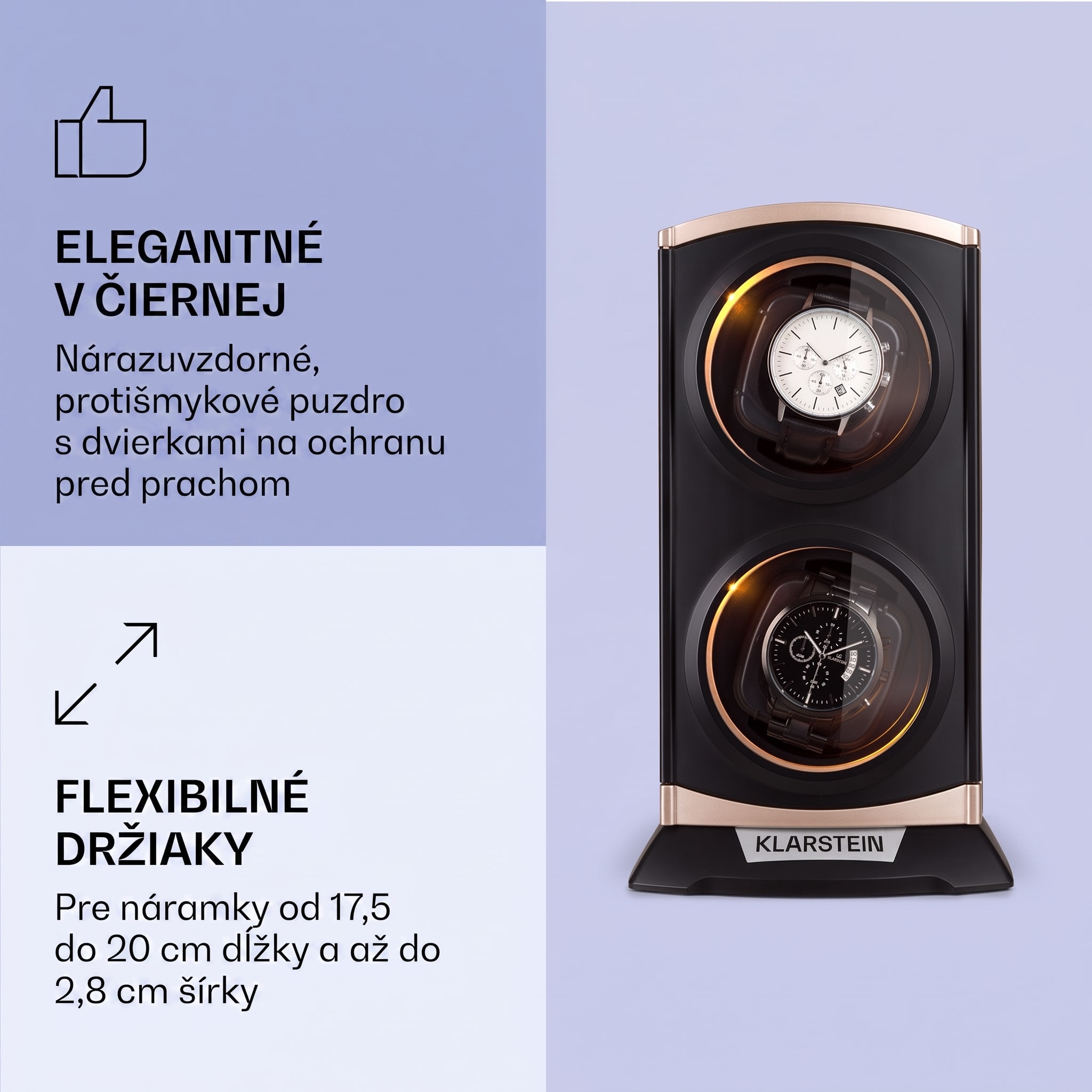 Klarstein St. Gallen Premium, naťahovač na hodinky, 2 hodiniek, 4 rýchlosti, čierny – Obrázok 5