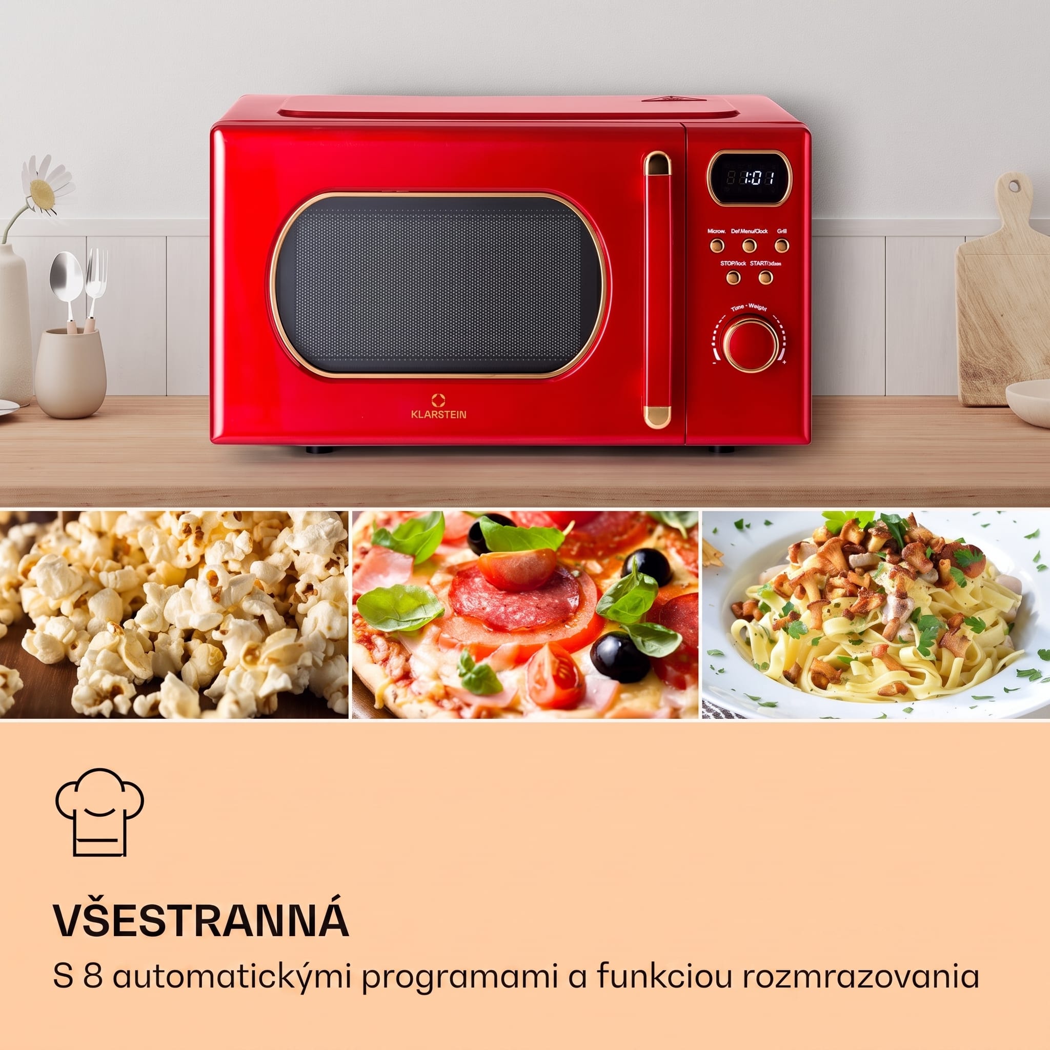 Klarstein Julieta, mikrovlnná rúra s grilom, 20 l, 700/800 W, Ø 25,5 cm, 8 programov – Obrázok 3