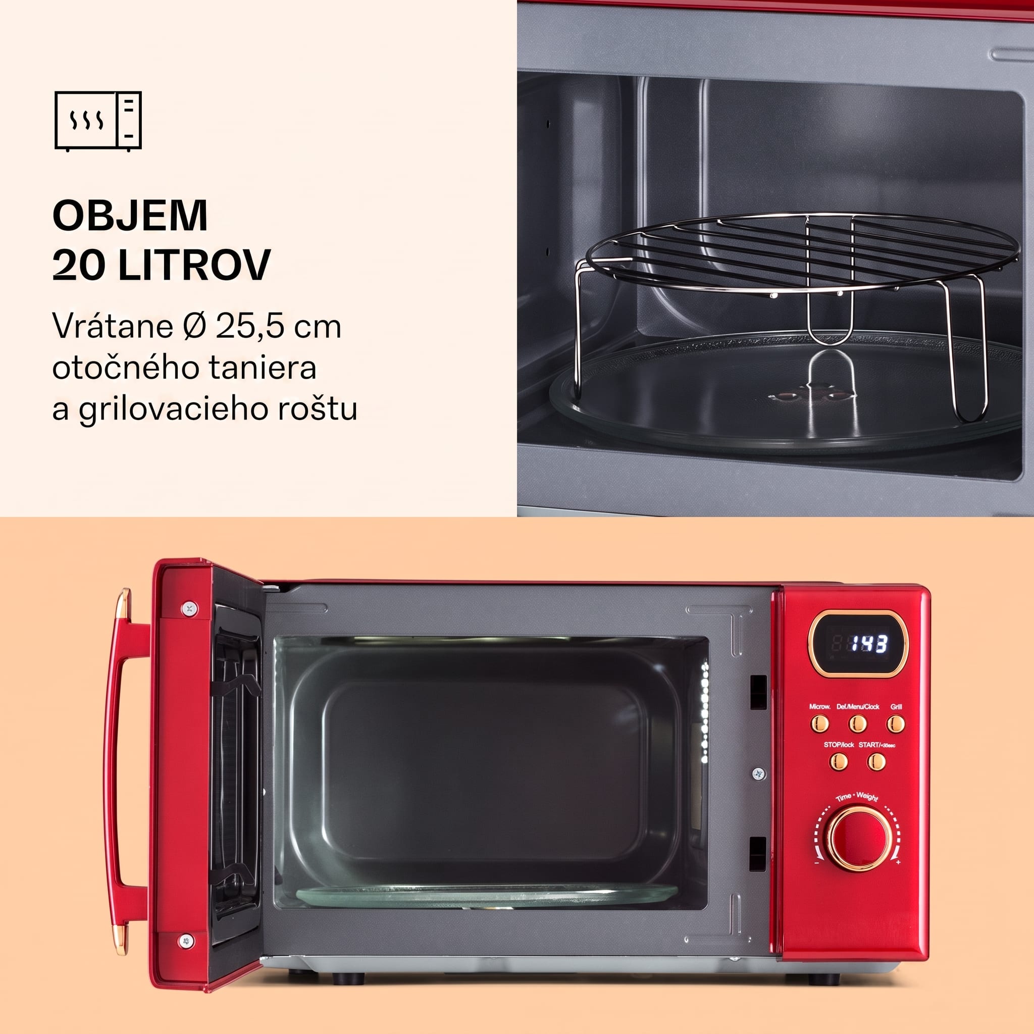 Klarstein Julieta, mikrovlnná rúra s grilom, 20 l, 700/800 W, Ø 25,5 cm, 8 programov – Obrázok 4