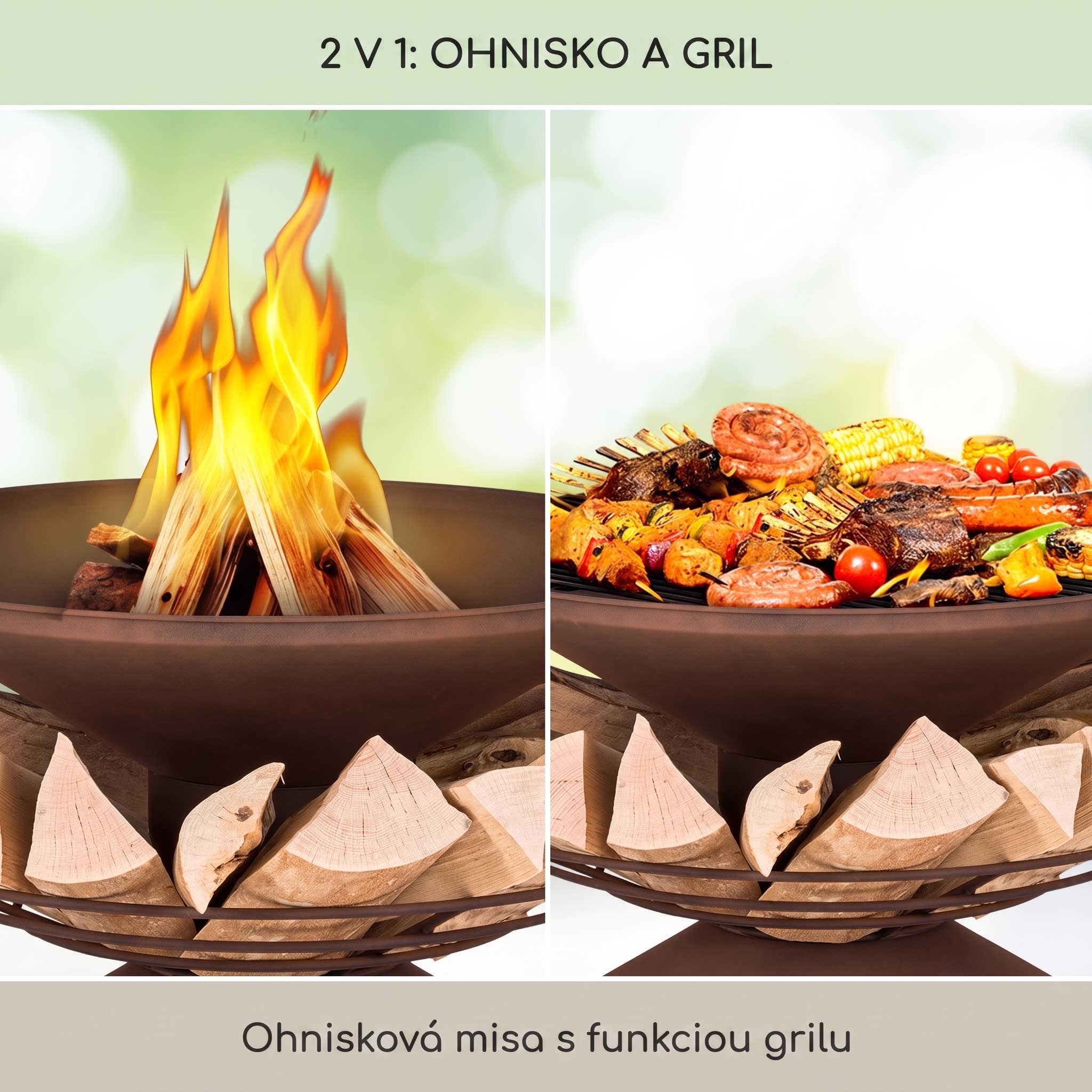 Blumfeldt Aguilera, ohnisko s grilom, Ø 65 cm, úložný priestor na drevo, oceľ – Obrázok 2