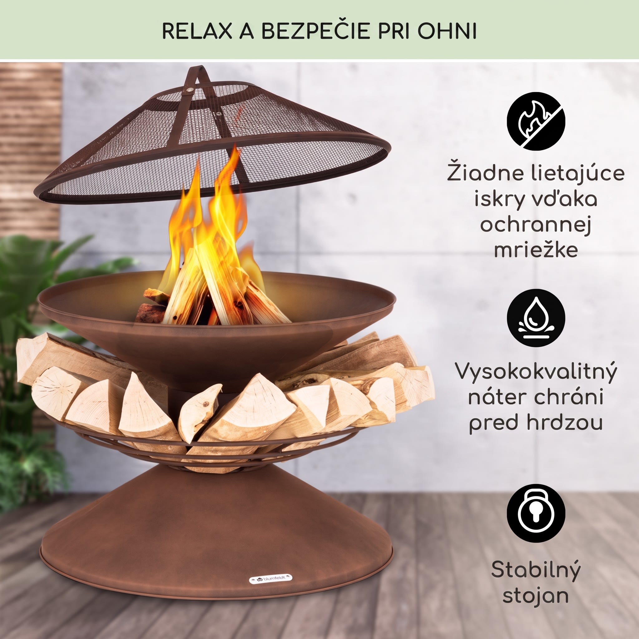 Blumfeldt Aguilera, ohnisko s grilom, Ø 65 cm, úložný priestor na drevo, oceľ – Obrázok 3