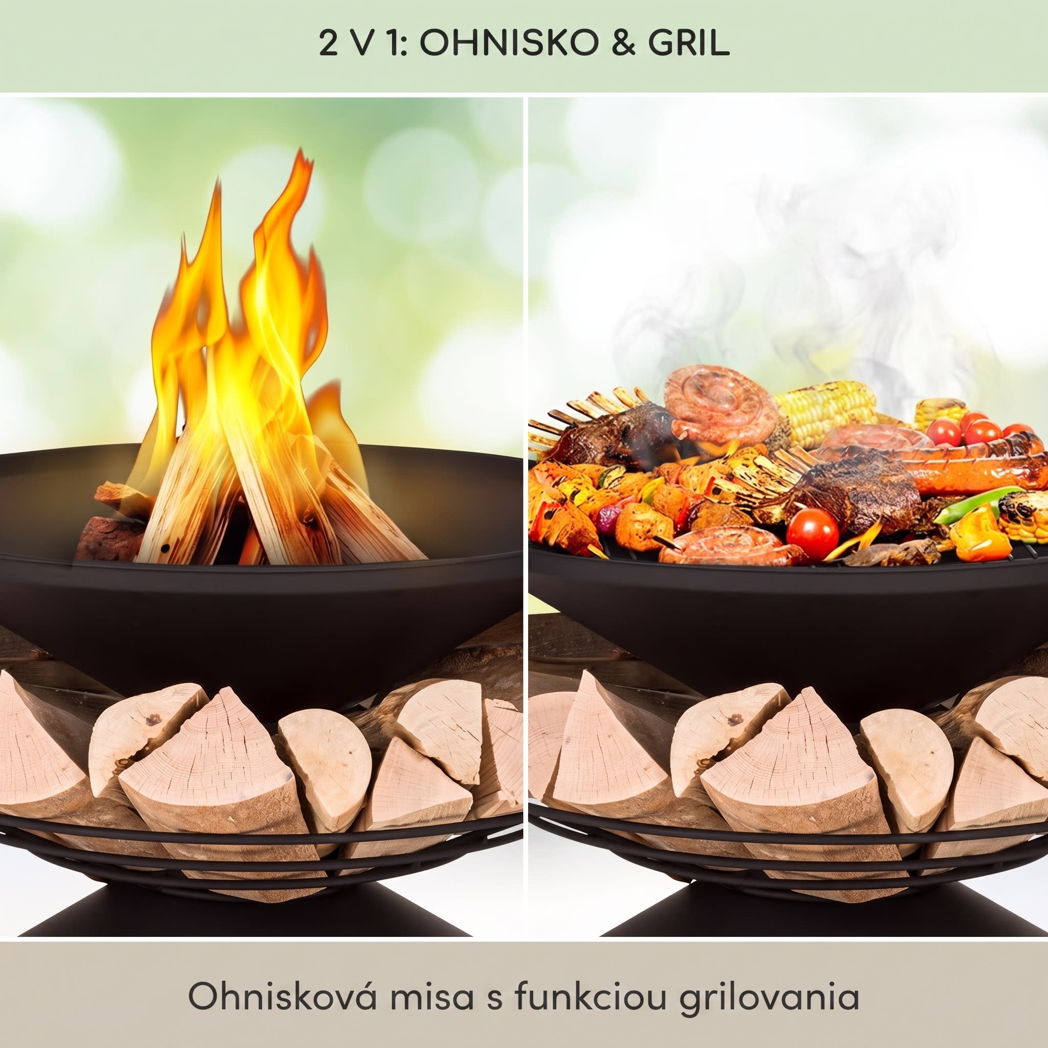 Blumfeldt Aguilera, ohnisko s grilom, Ø 65 cm, úložný priestor na drevo, oceľ – Obrázok 2
