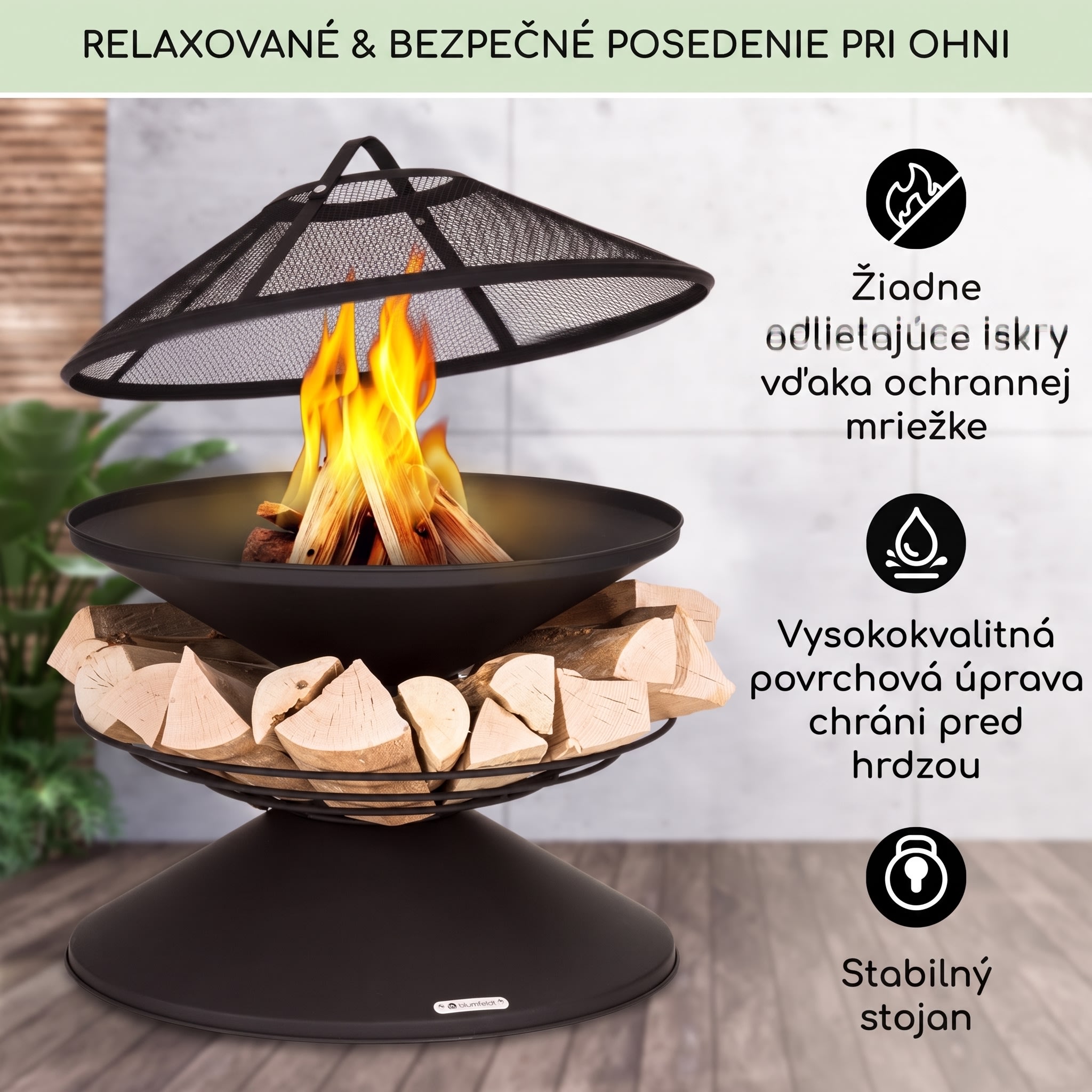 Blumfeldt Aguilera, ohnisko s grilom, Ø 65 cm, úložný priestor na drevo, oceľ – Obrázok 3