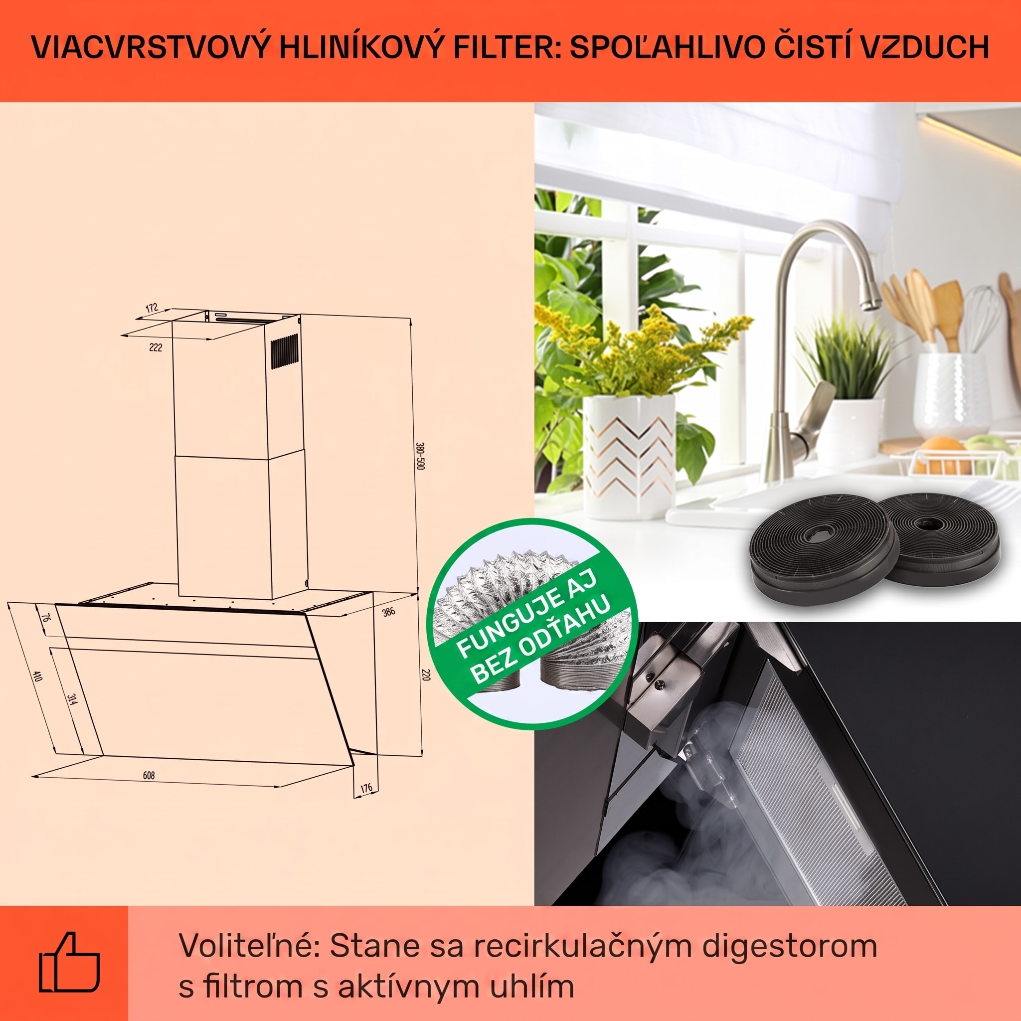 Klarstein Ava 60 Smart, digestor, 60cm, nástenný, WiFi, A++, 585 m³/h, dotykový displej – Obrázok 5
