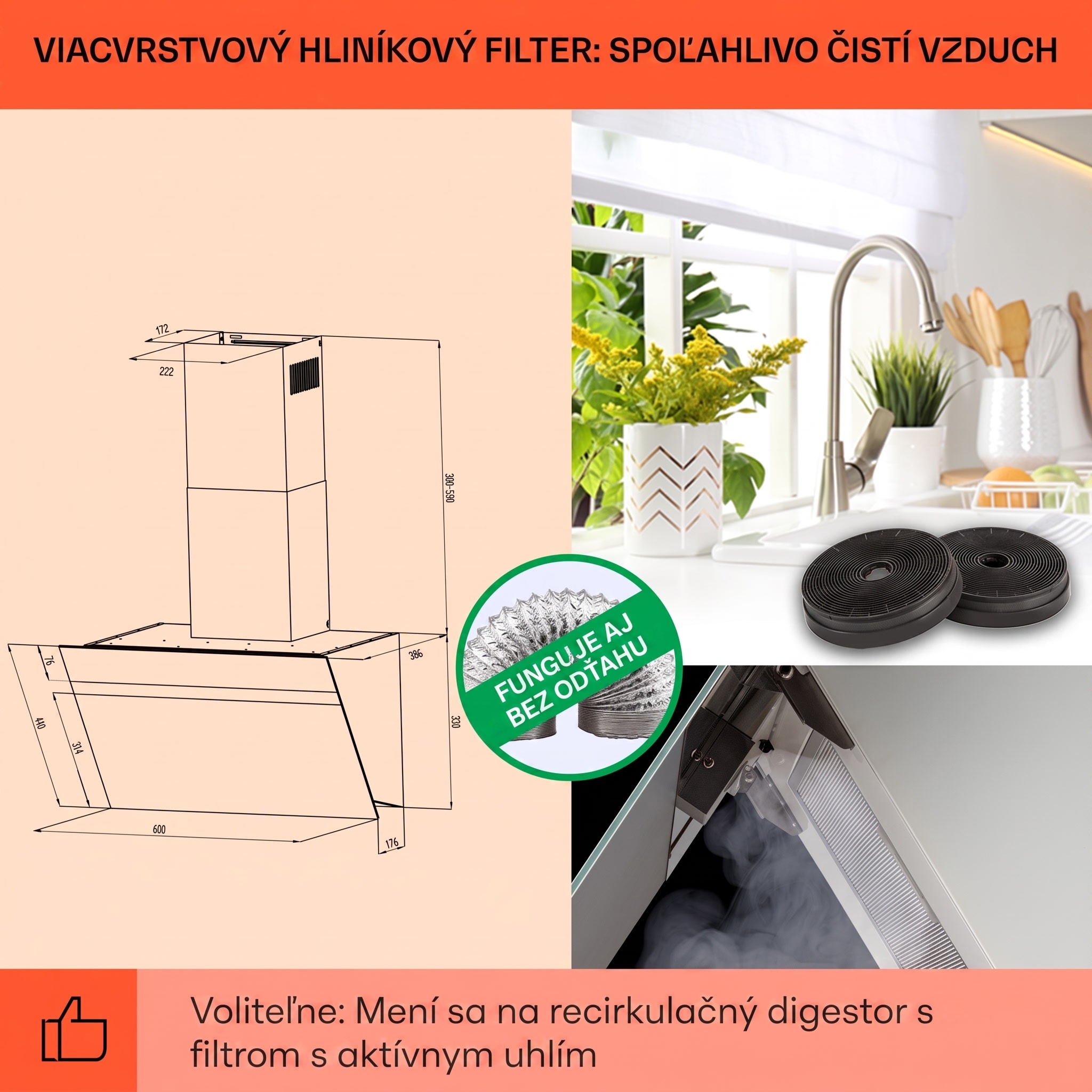 Klarstein Ava 60 Smart, digestor, 60cm, nástenný, WiFi, A++, 585 m³/h, dotykový displej – Obrázok 5