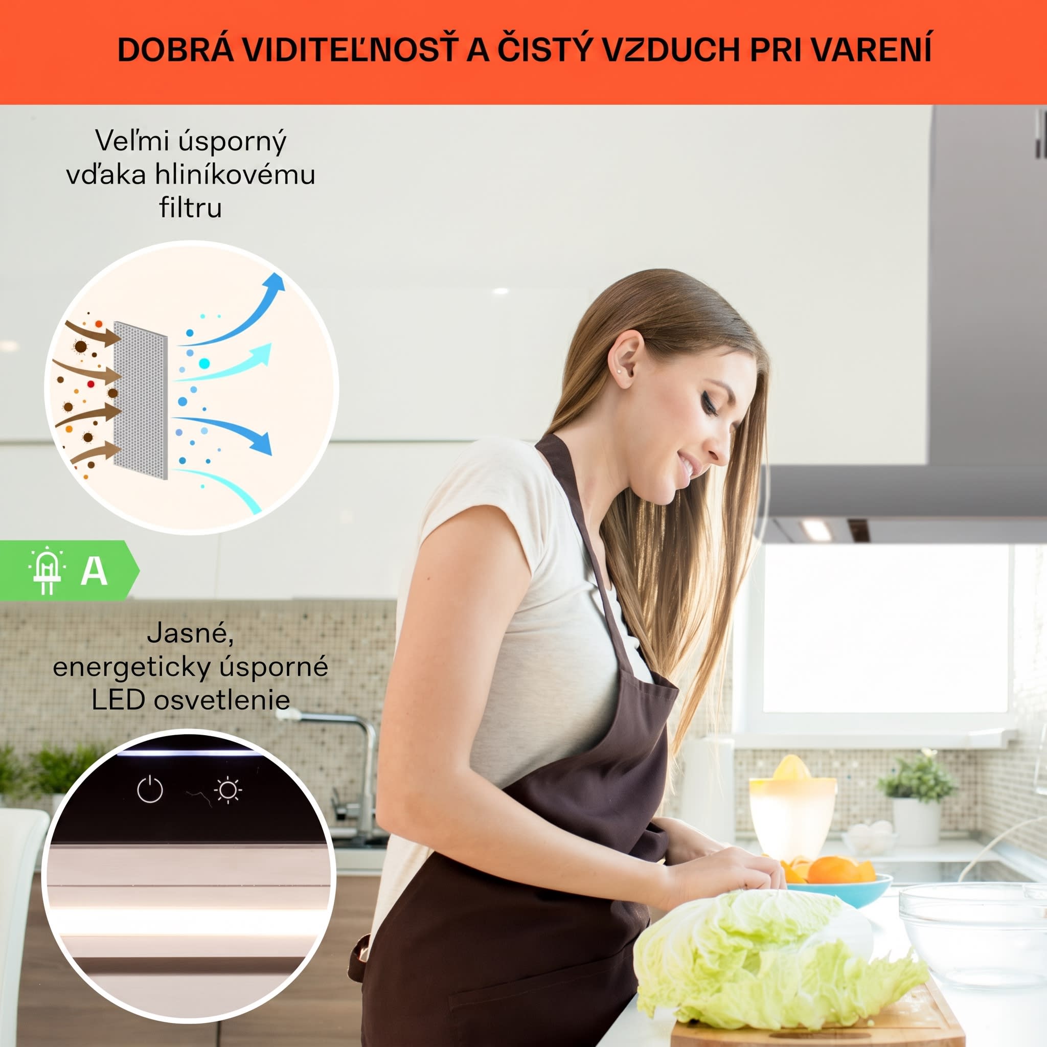 Klarstein Alinea 60 Smart, digestor, 60 cm, nástenný, WiFi, A++, 500 m³/h, dotykový displej – Obrázok 4