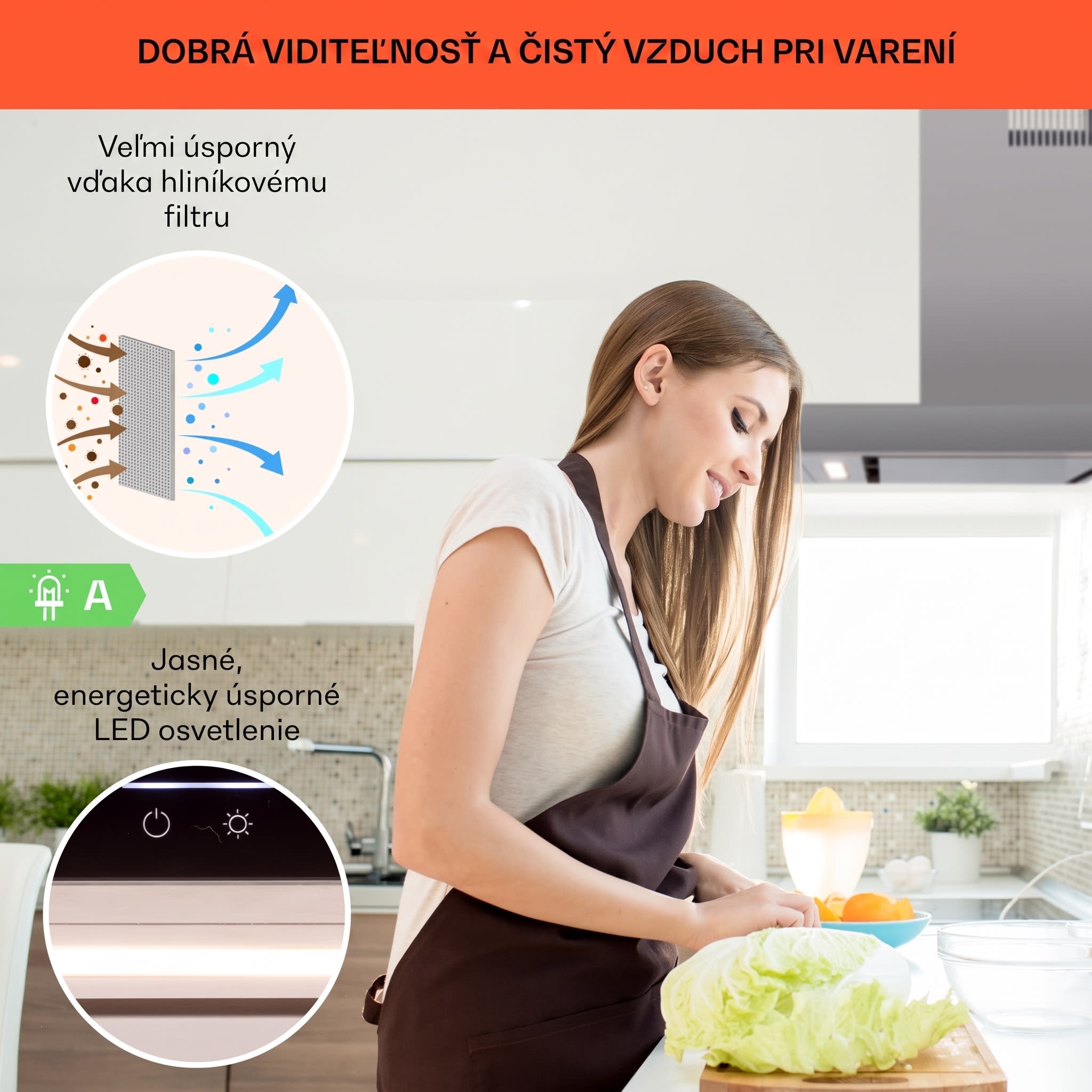 Klarstein Alinea 90 Smart, digestor, 90 cm, nástenný, WiFi, A++, 500 m³/h, dotykový displej – Obrázok 4