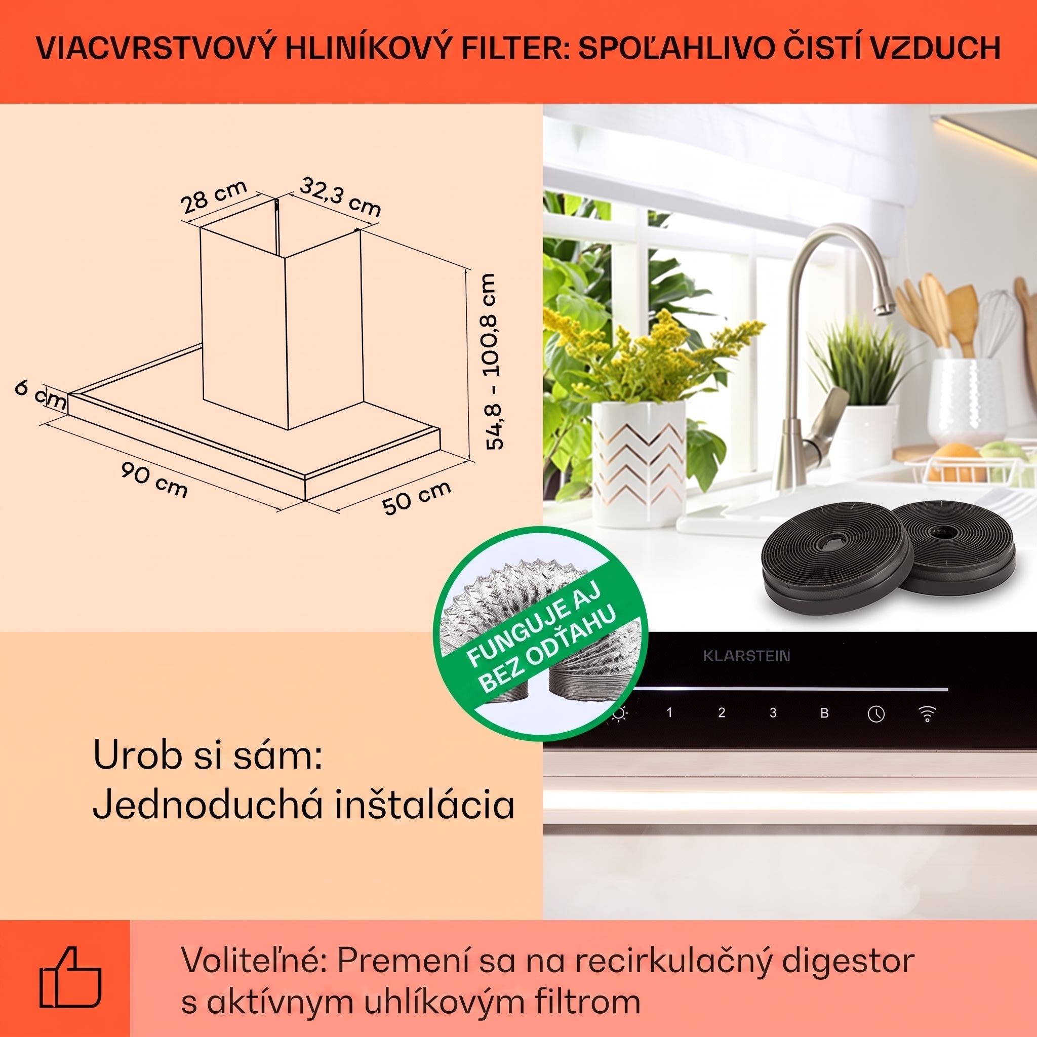 Klarstein Alinea 90 Smart, digestor, 90 cm, nástenný, WiFi, A++, 500 m³/h, dotykový displej – Obrázok 5