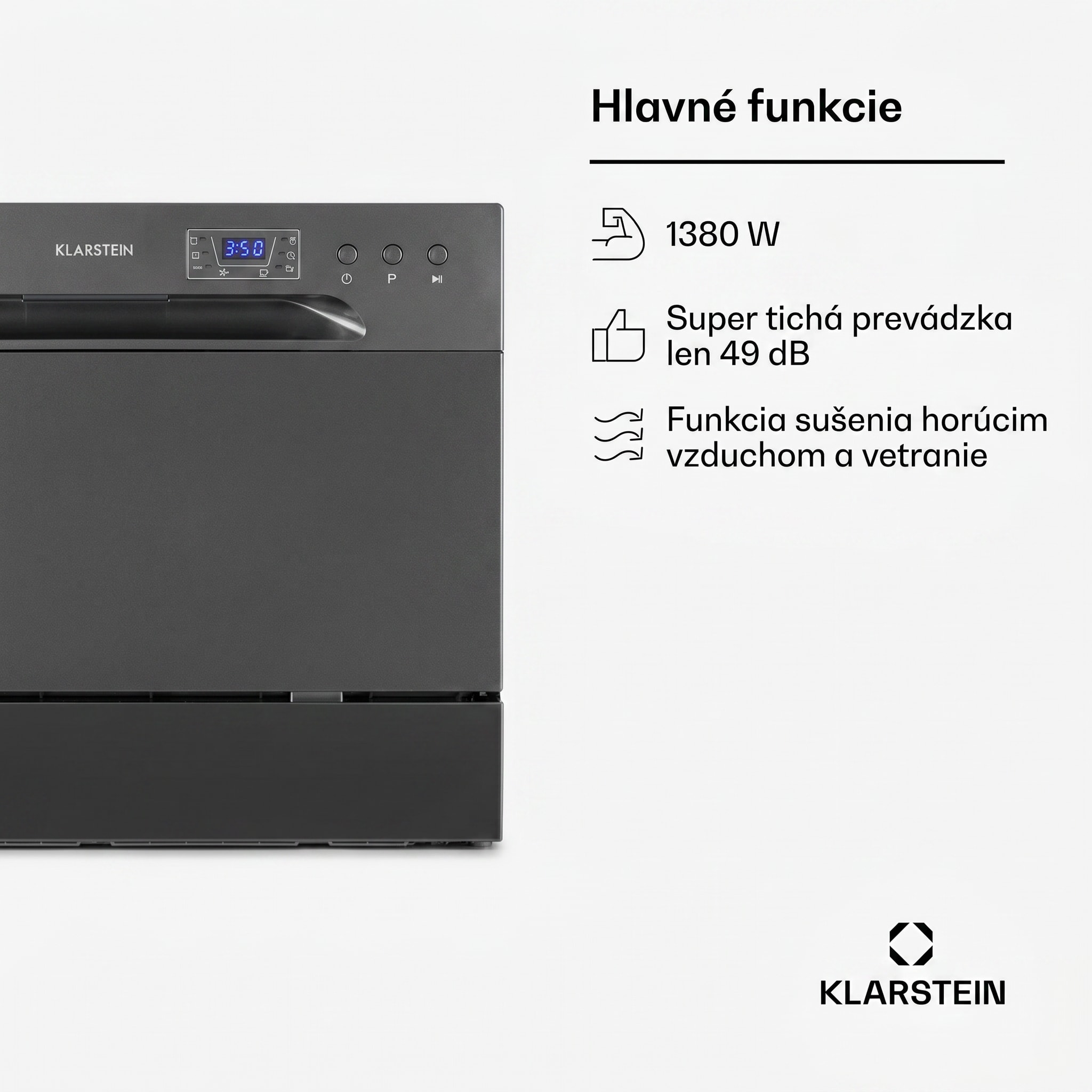 Klarstein Amazonia 6, umývačka riadu, 1380 W, na 6 súprav riadu, energet. trieda F, 49 dB, tlačidlové ovládanie – Obrázok 2
