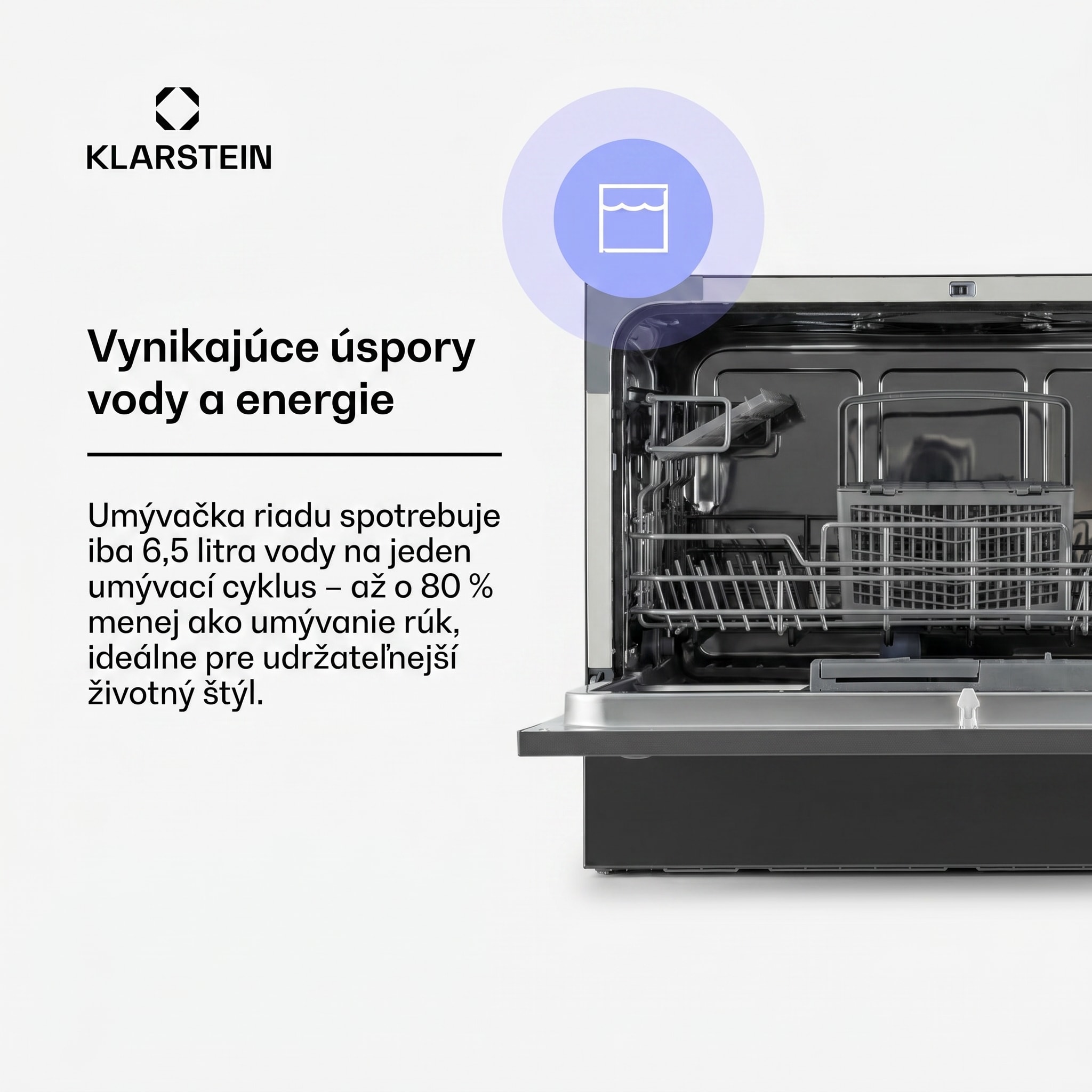 Klarstein Amazonia 6, umývačka riadu, 1380 W, na 6 súprav riadu, energet. trieda F, 49 dB, tlačidlové ovládanie – Obrázok 5