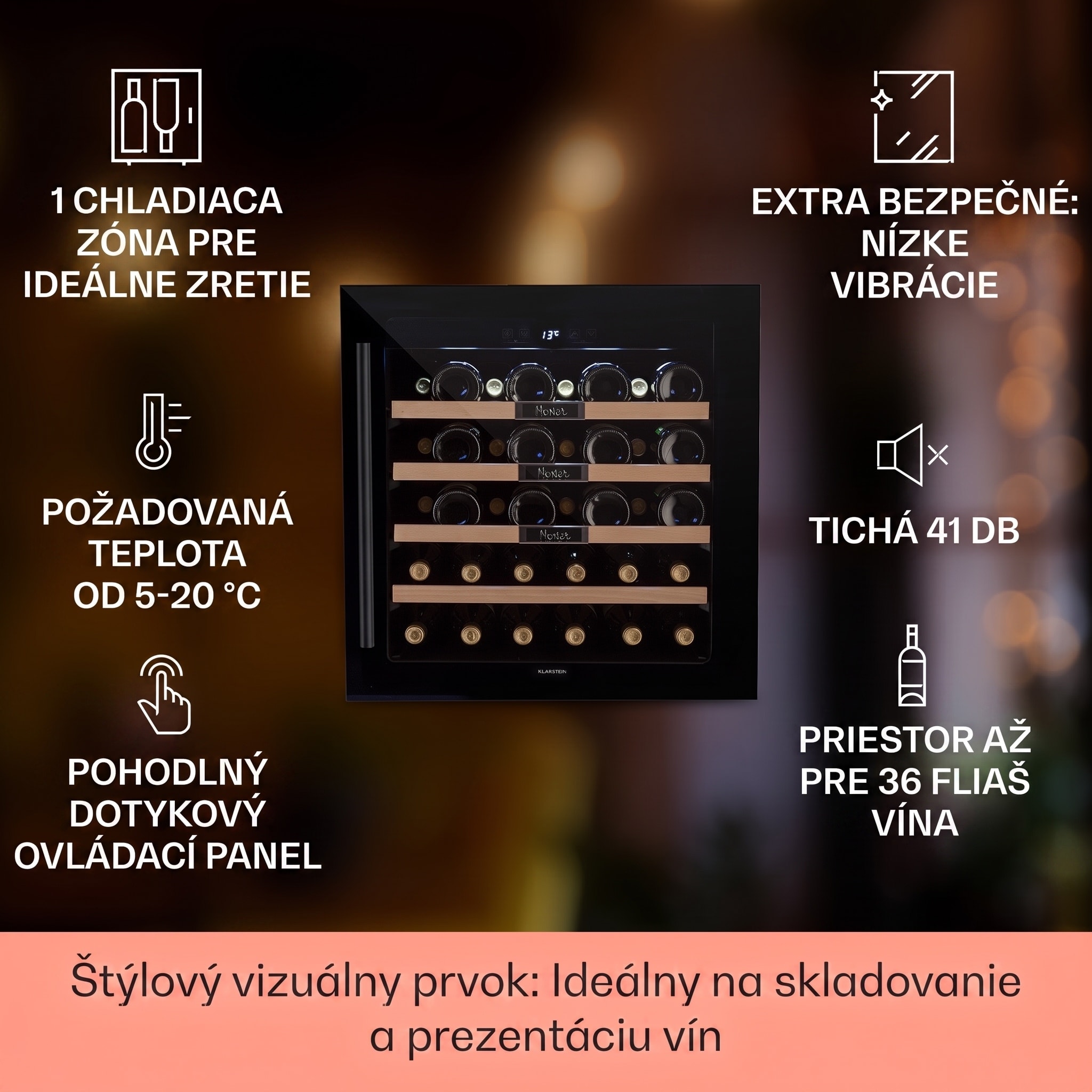 Klarstein Vinsider 36 Built-In Uno, vstavaná vinotéka, 92 l, 36 fliaš, nehrdzavejúca oceľ – Obrázok 2