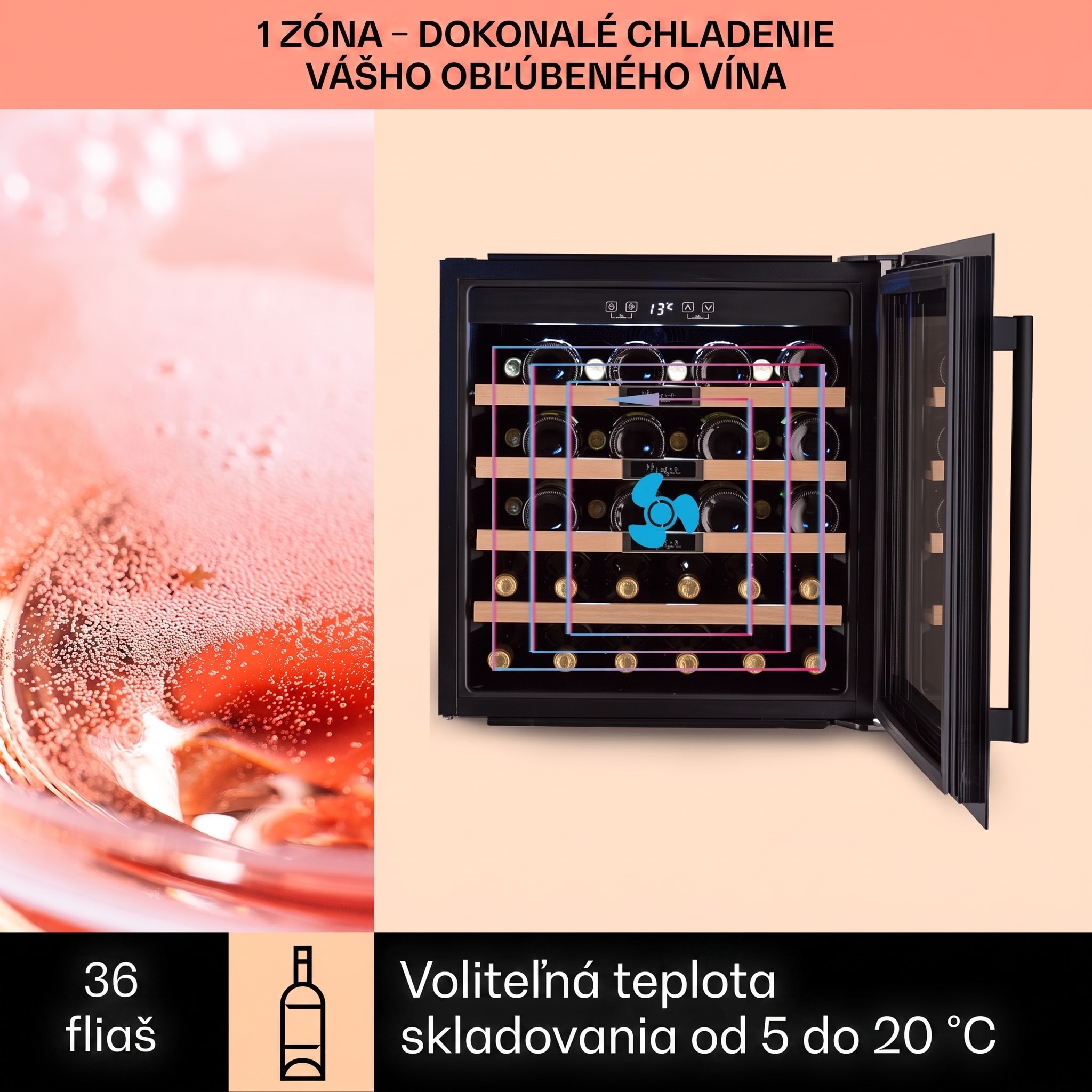 Klarstein Vinsider 36 Built-In Uno, vstavaná vinotéka, 92 l, 36 fliaš, nehrdzavejúca oceľ – Obrázok 3