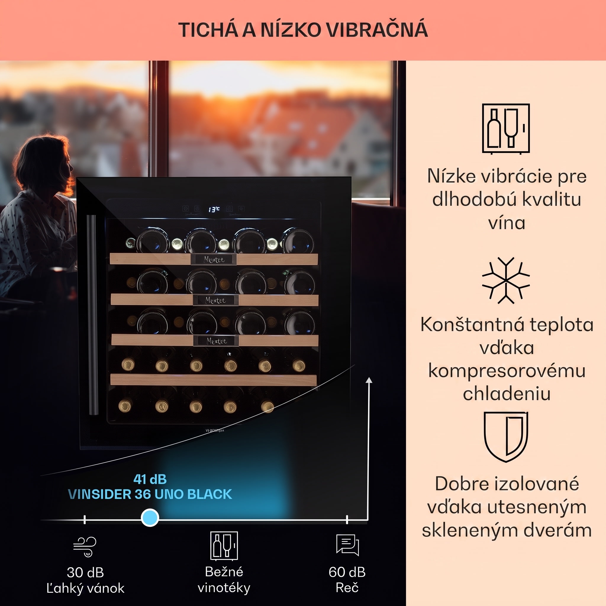 Klarstein Vinsider 36 Built-In Uno, vstavaná vinotéka, 92 l, 36 fliaš, nehrdzavejúca oceľ – Obrázok 4