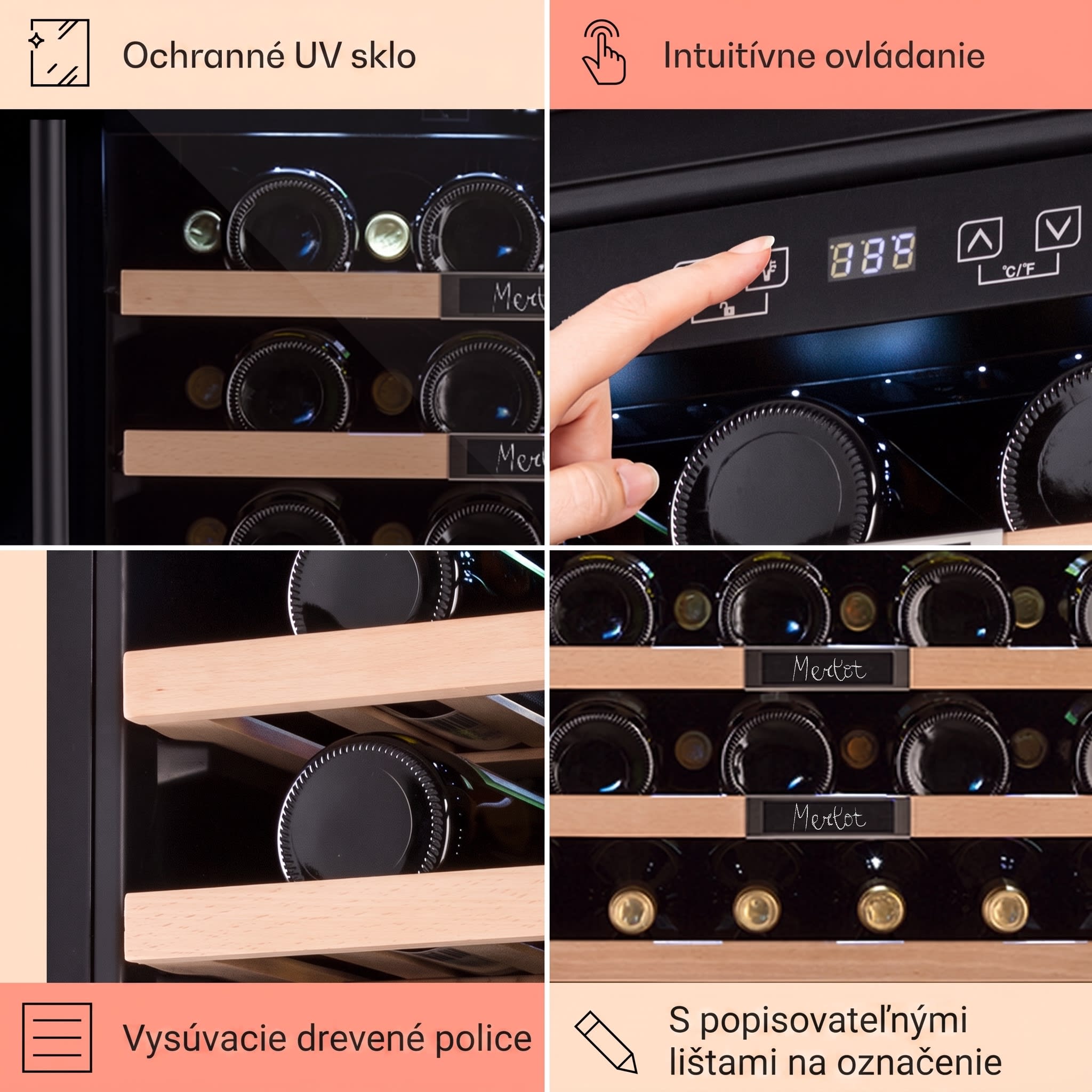 Klarstein Vinsider 36 Built-In Uno, vstavaná vinotéka, 92 l, 36 fliaš, nehrdzavejúca oceľ – Obrázok 5