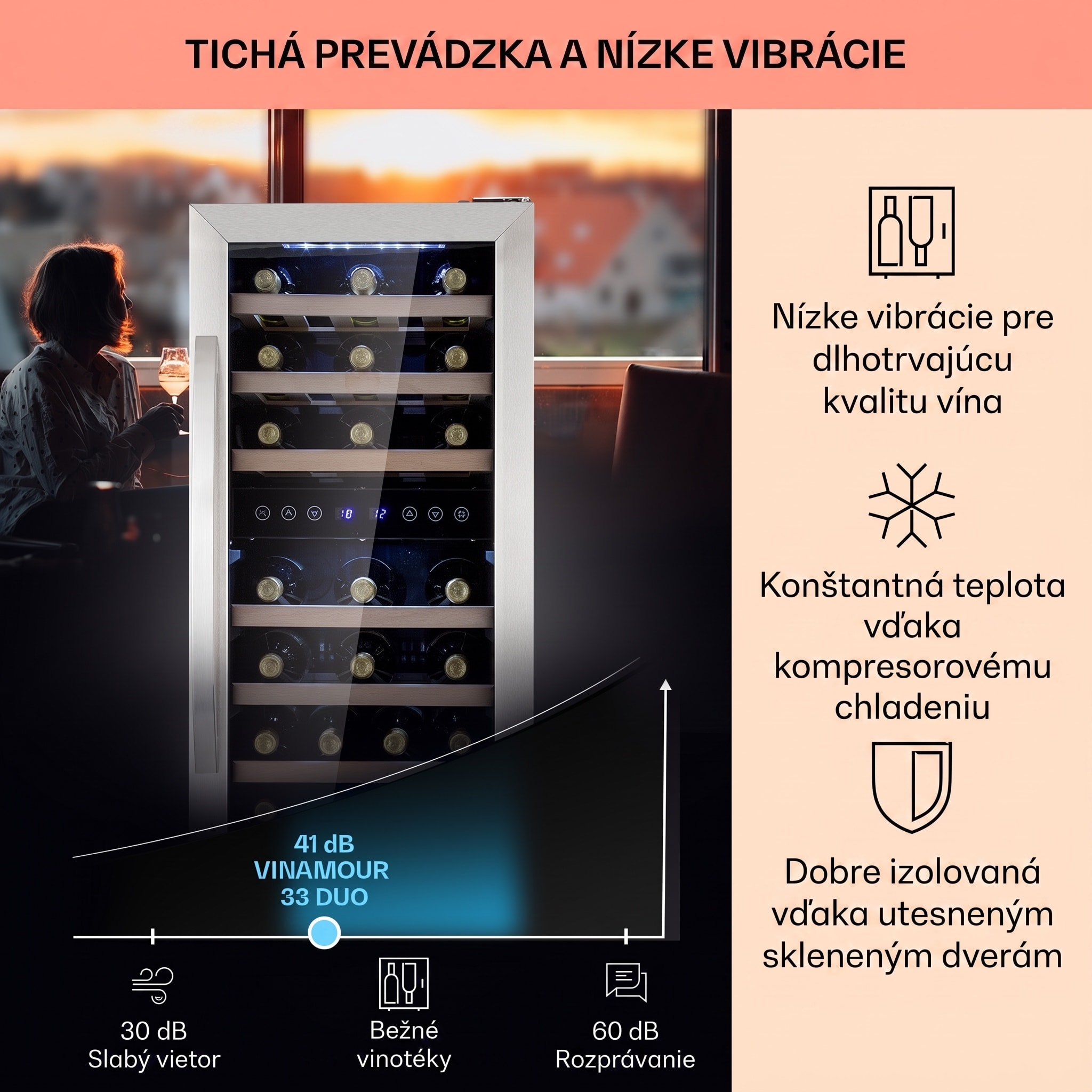 Klarstein Vinamour 33 Duo vinotéka 2 zóny 89 l / 33 fliaš 5-18°C dotykový ovládanie – Obrázok 4