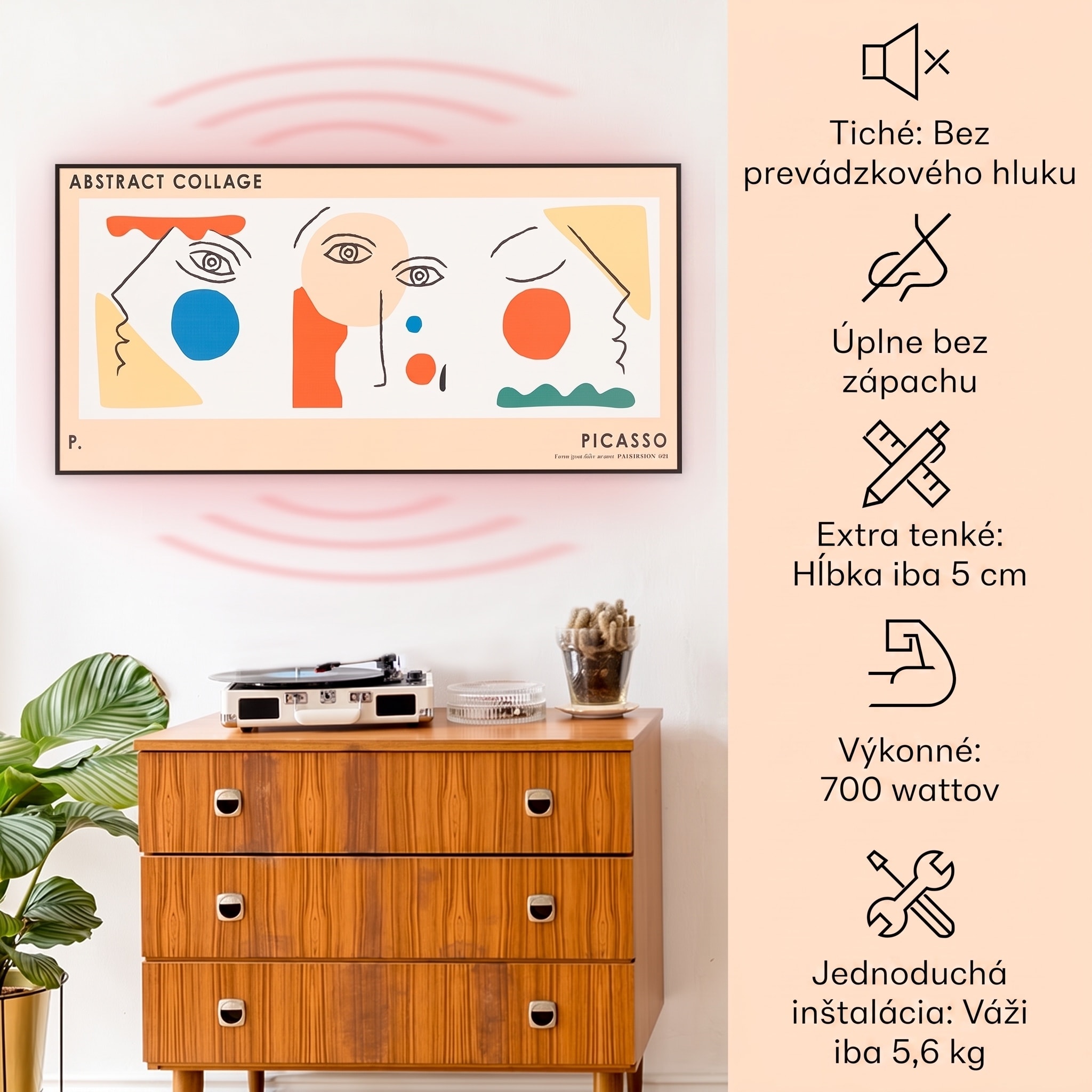 Klarstein Wonderwall Air Art, infračervený smart ohrievač, 60 x 120 cm, 700 W, nástenná inštalácia, aplikácia, abstrakt – Obrázok 2