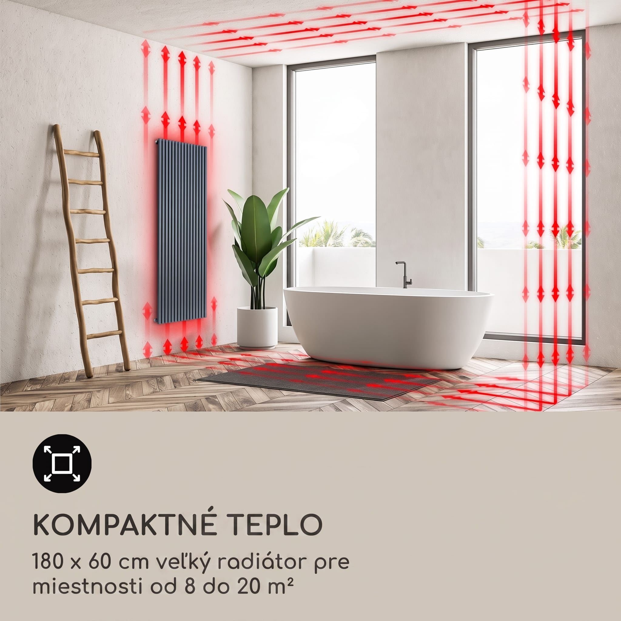 Blumfeldt Delgado, 180 x 60, radiátor, kúpeľňový radiátor, rúrkový radiátor, 1065W, teplá voda, 1/2 – Obrázok 5