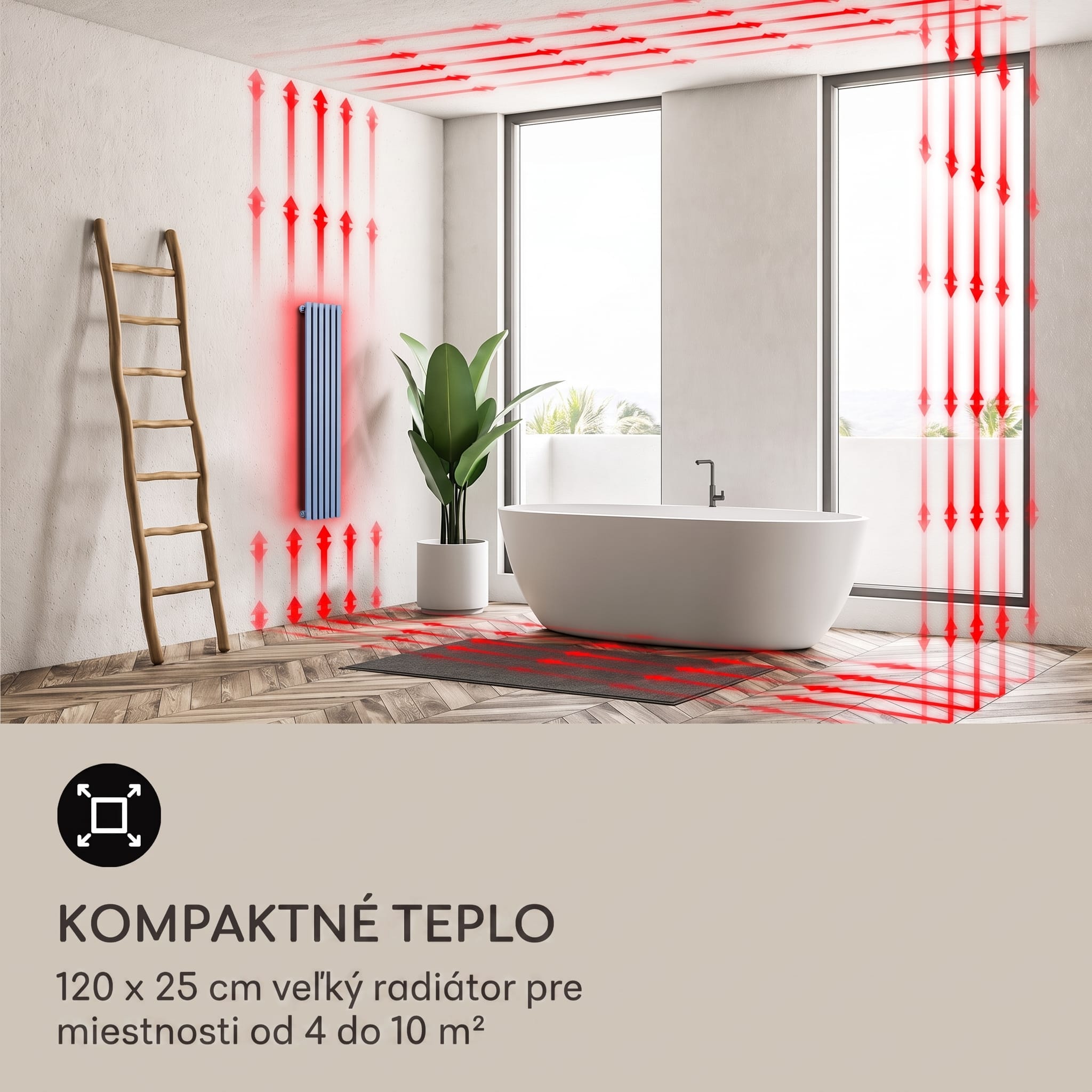 Blumfeldt Delgado, 120 x 25, radiátor, kúpeľňový radiátor, rúrkový radiátor, 508W, teplá voda, 1/2 – Obrázok 5