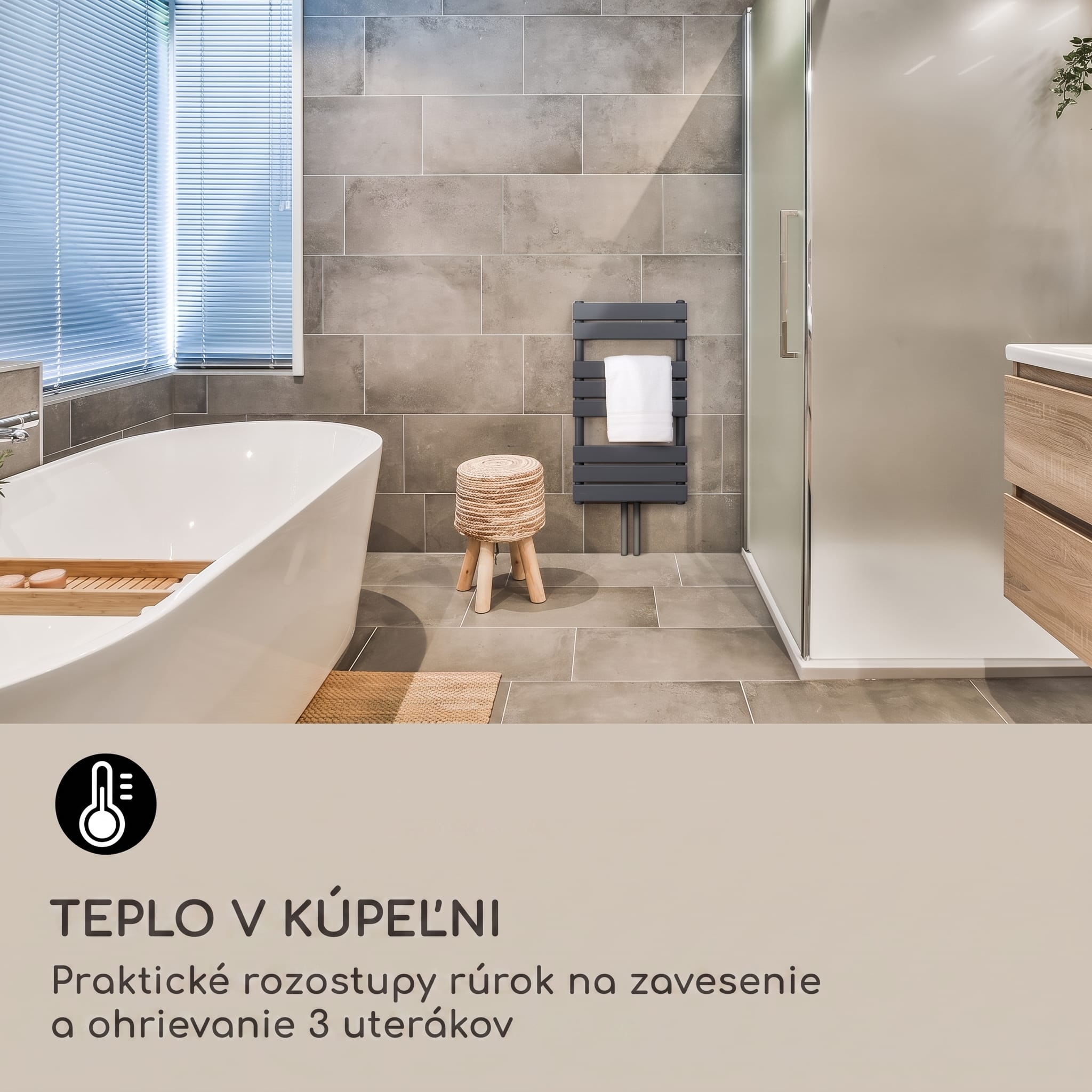 Blumfeldt Fairmont 80 x 45 radiátor 375W teplá voda 3 držiaky na uteráky 1/2 – Obrázok 2