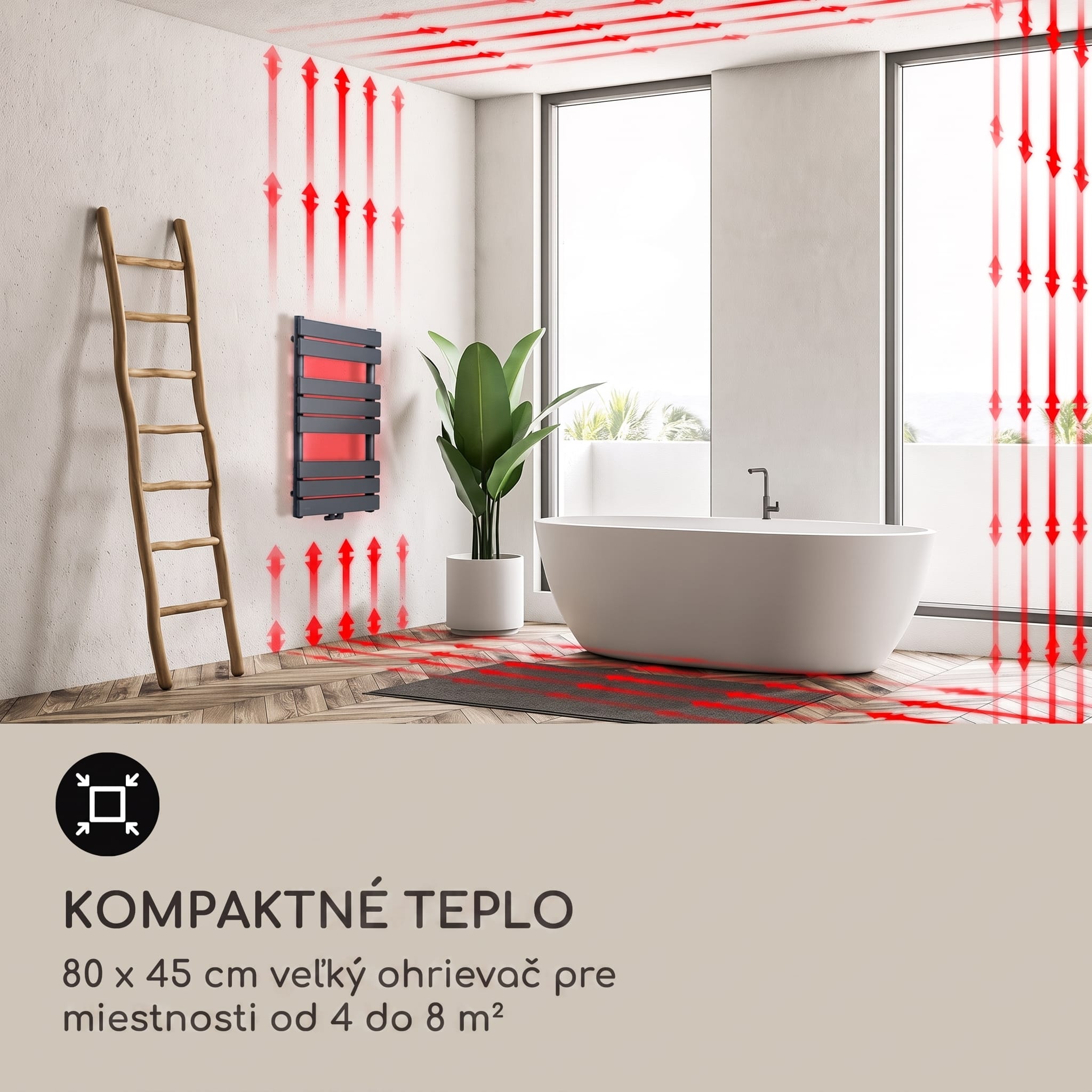 Blumfeldt Fairmont 80 x 45 radiátor 375W teplá voda 3 držiaky na uteráky 1/2 – Obrázok 5