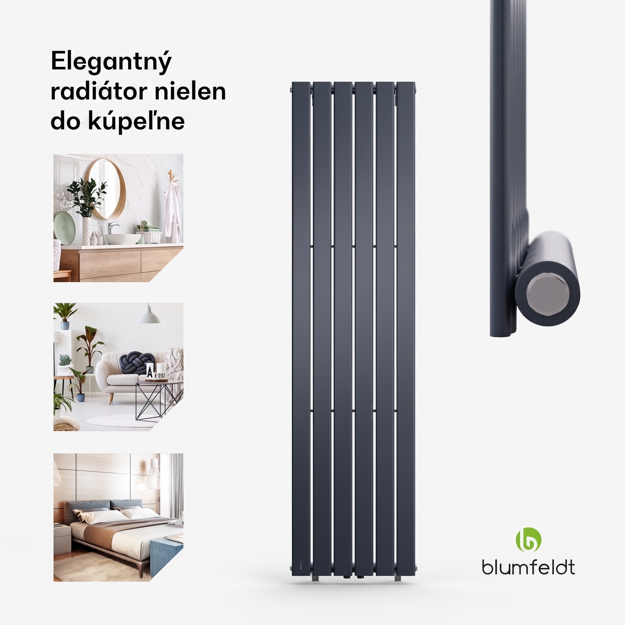 Blumfeldt Ontario, radiátor, 45 × 180, 1/2" bočné pripojenie, inštalácia na stenu, 485 W – Obrázok 2