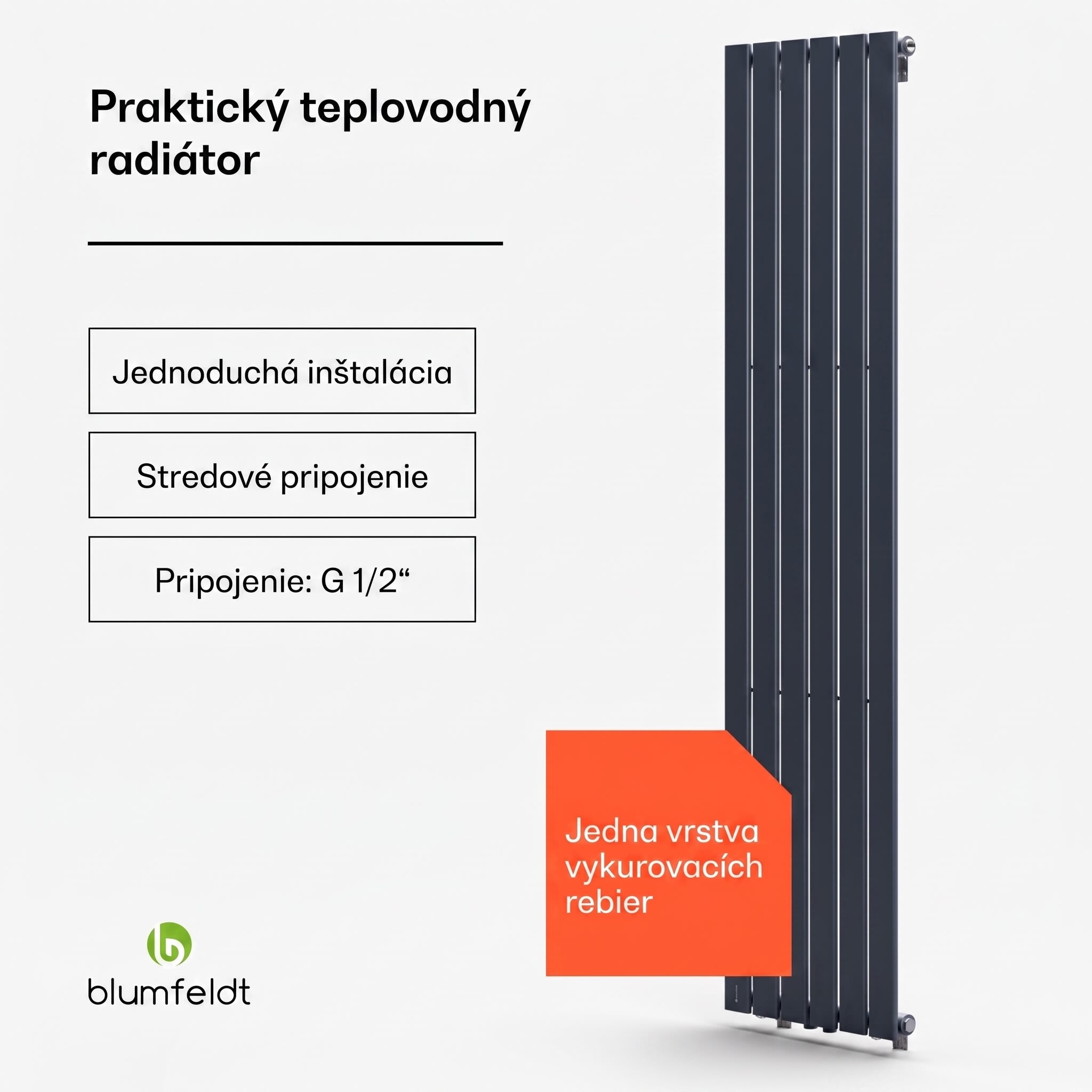 Blumfeldt Ontario, radiátor, 45 × 180, 1/2" bočné pripojenie, inštalácia na stenu, 485 W – Obrázok 3