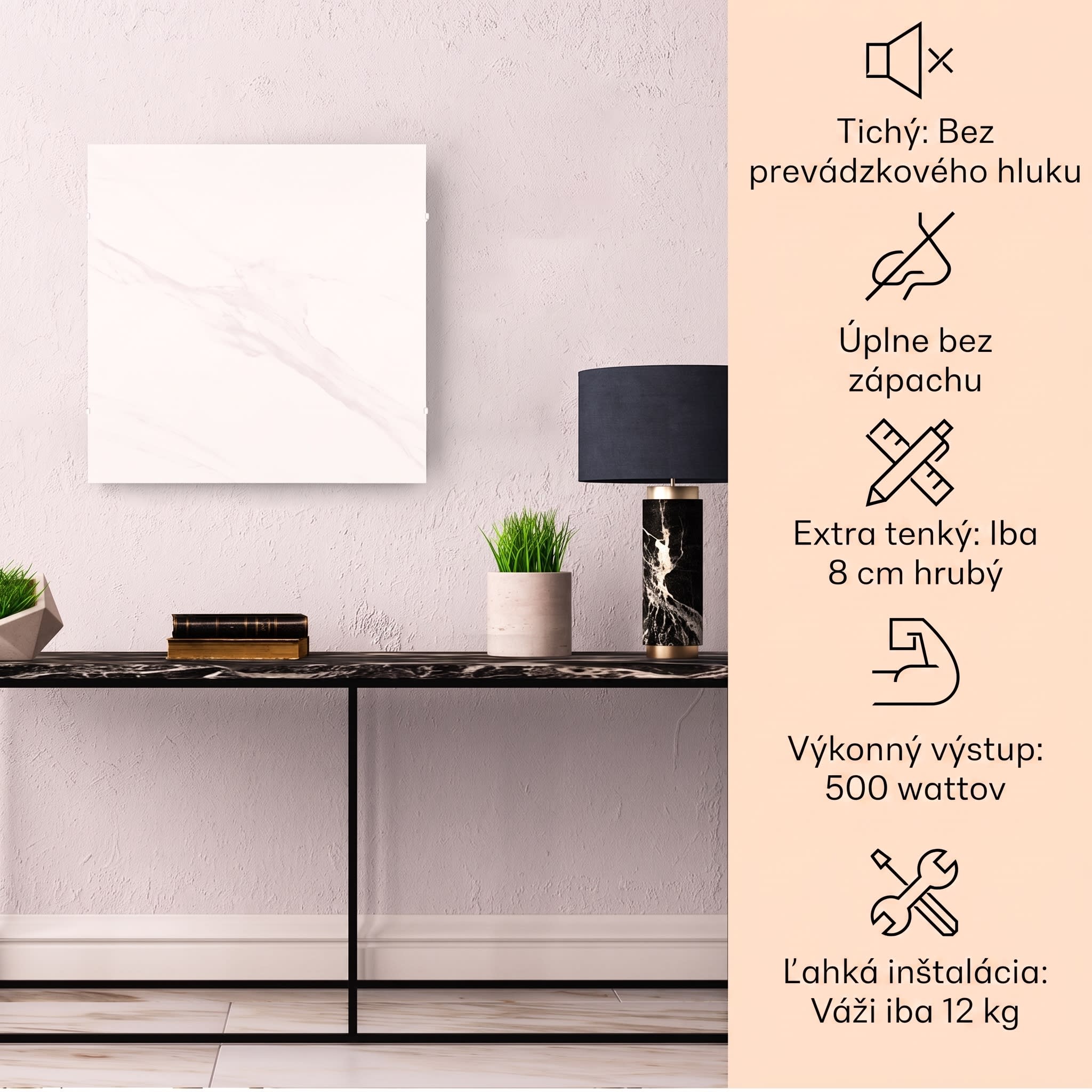 Klarstein Wonderwall Santorini Smart, infračervený ohrievač, 60 x 60 cm, 500 W, týždenný časovač, IP24 – Obrázok 2