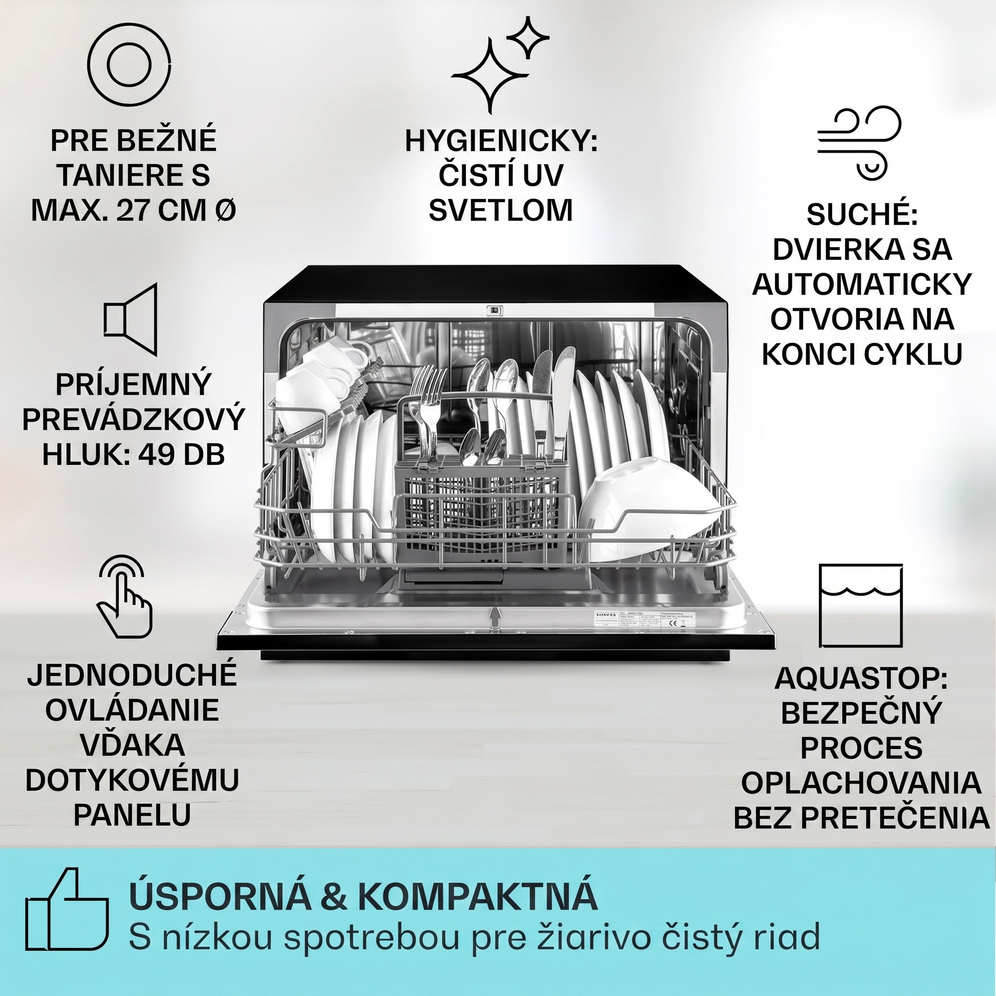 Klarstein Havasia UV 6, umývačka riadu, UV svetlo, 1380 W, voľne stojaca – Obrázok 2
