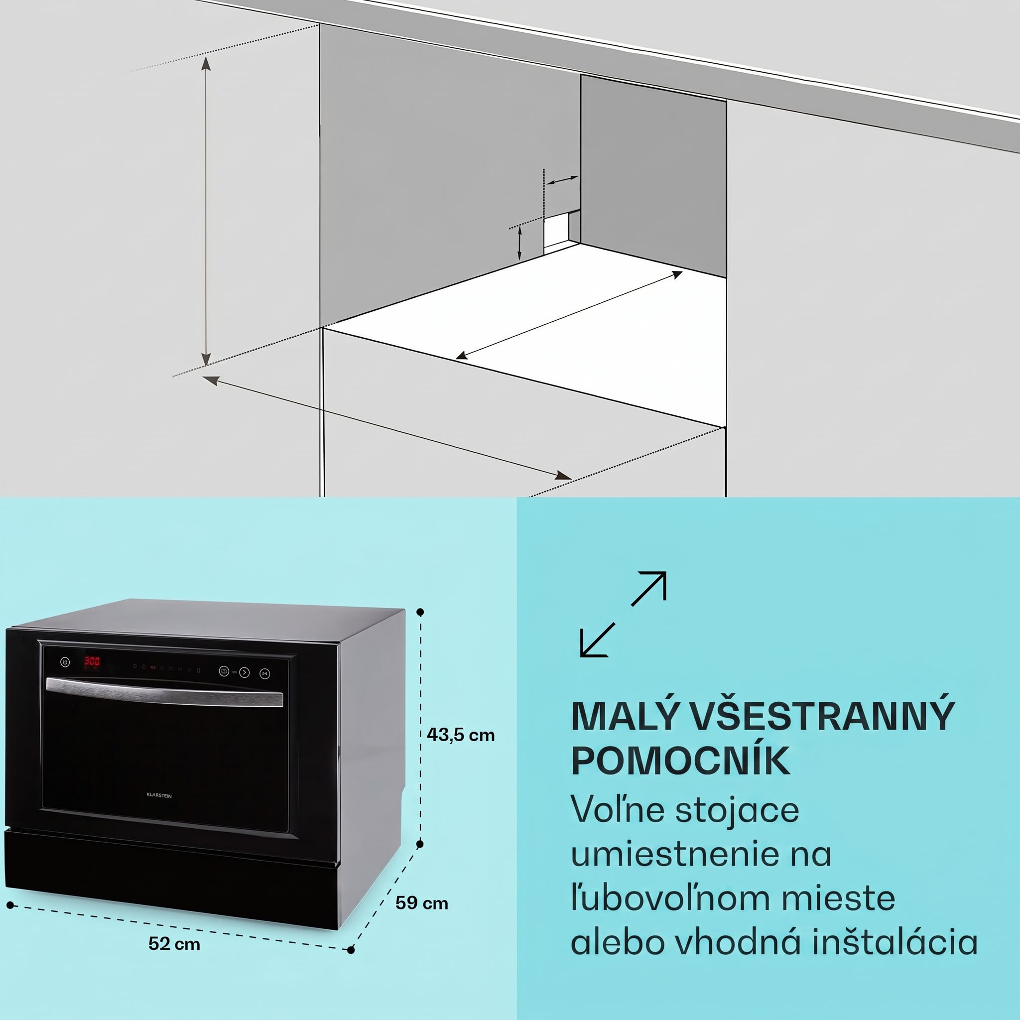 Klarstein Havasia UV 6 Luminance, umývačka riadu, UV svetlo, 1380 W, sklenená predná časť, voľne stojaca – Obrázok 5