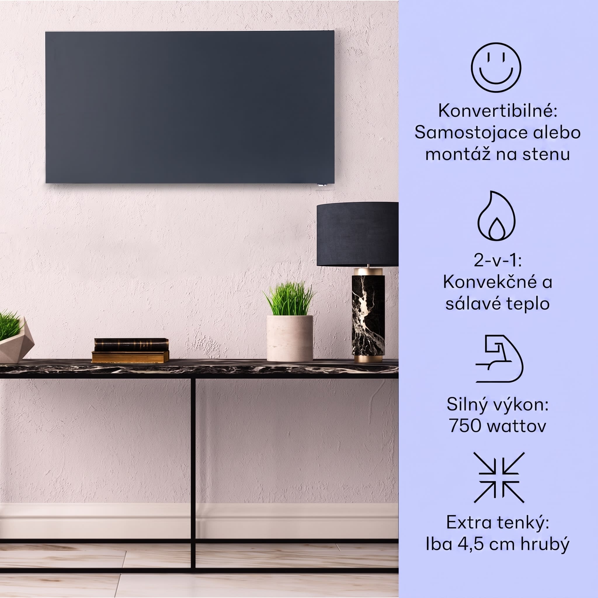 Klarstein Taal Smart, hybridný infračervený ohrievač, 105 x 56 cm, 750 W, týždenný časovač, IP24 – Obrázok 2