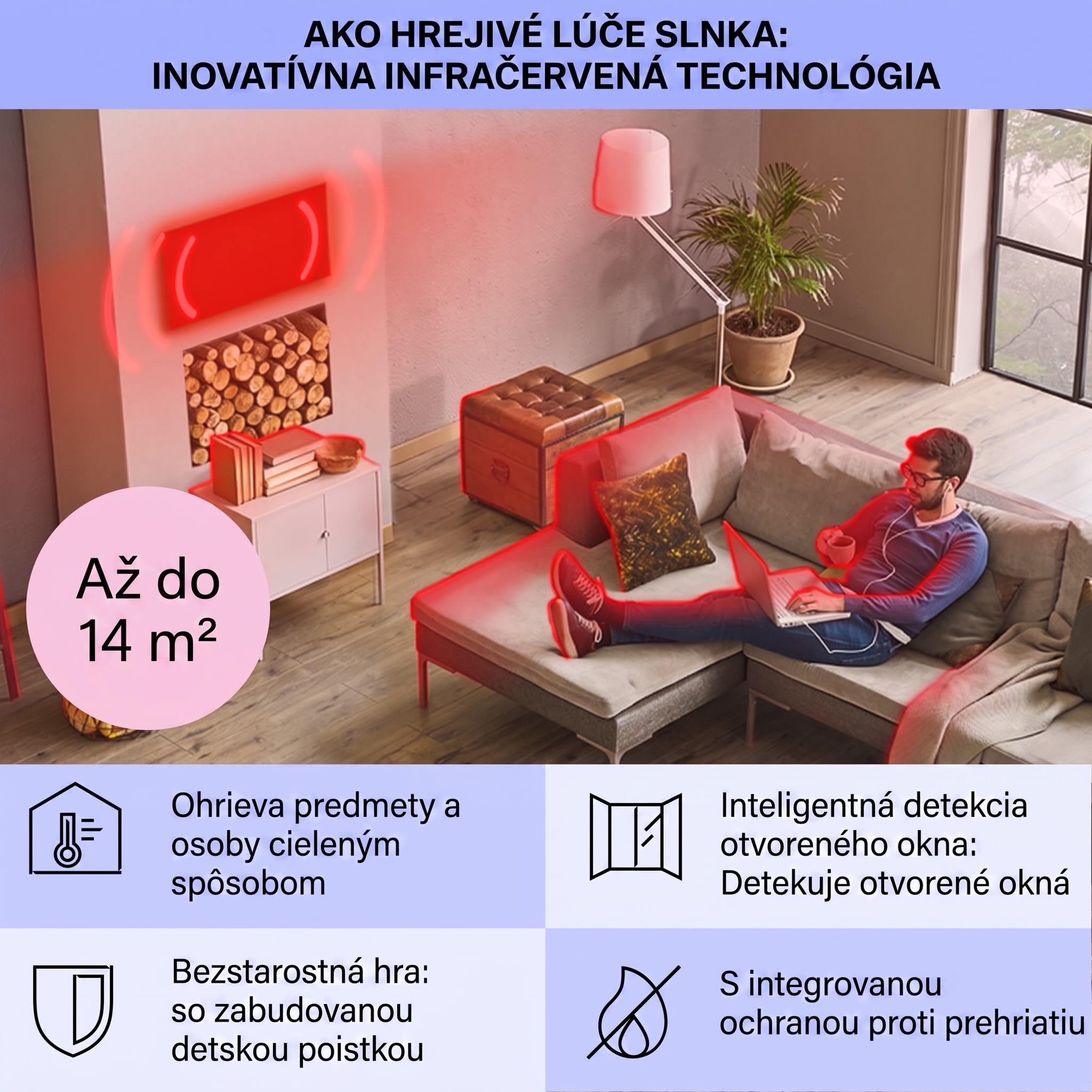 Klarstein Taal Smart, hybridný infračervený ohrievač, 105 x 56 cm, 750 W, týždenný časovač, IP24 – Obrázok 4
