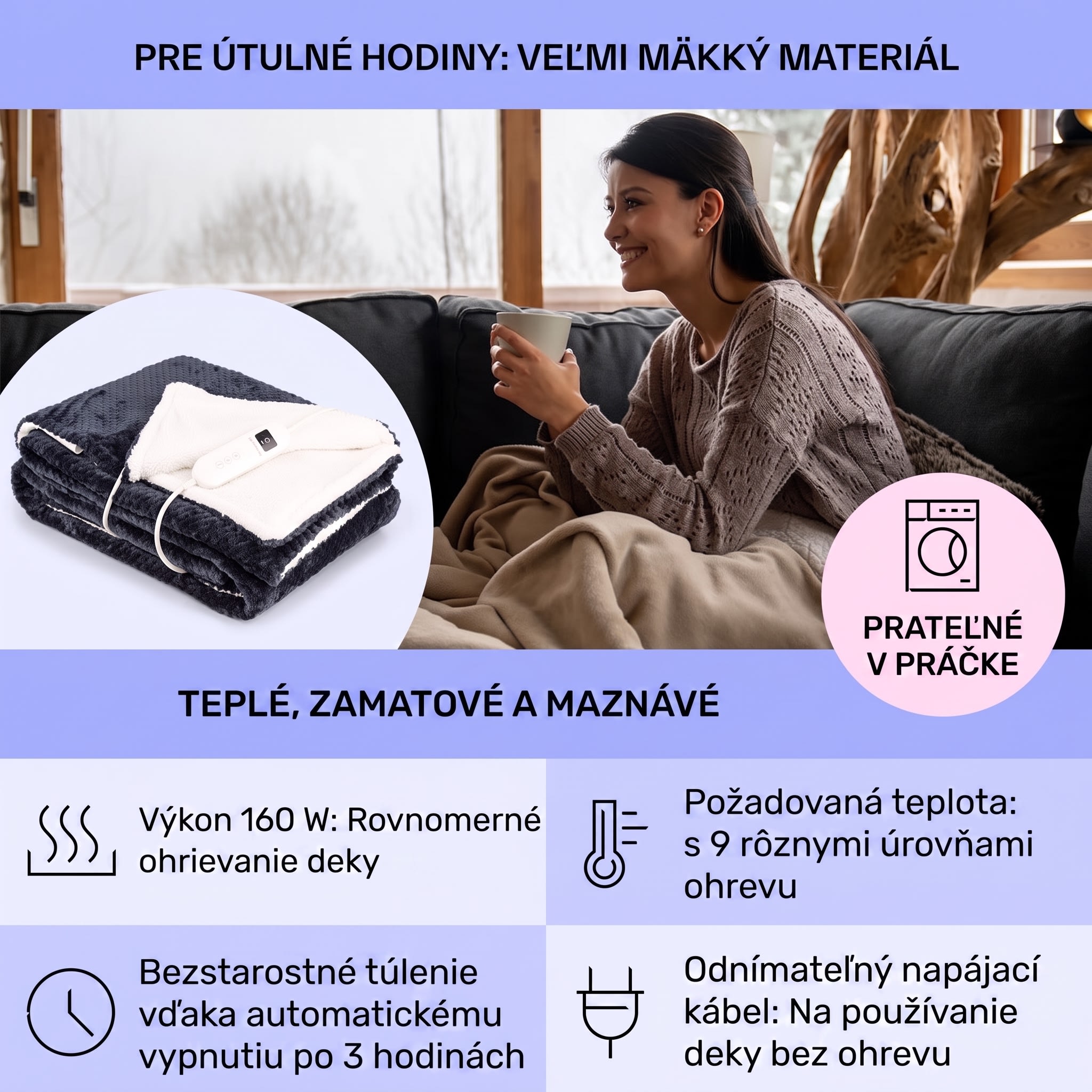 Klarstein DR Watson Deluxe XL, elektrická deka, 160 W, 9 úrovní ohrevu, 180 x 130 cm – Obrázok 3