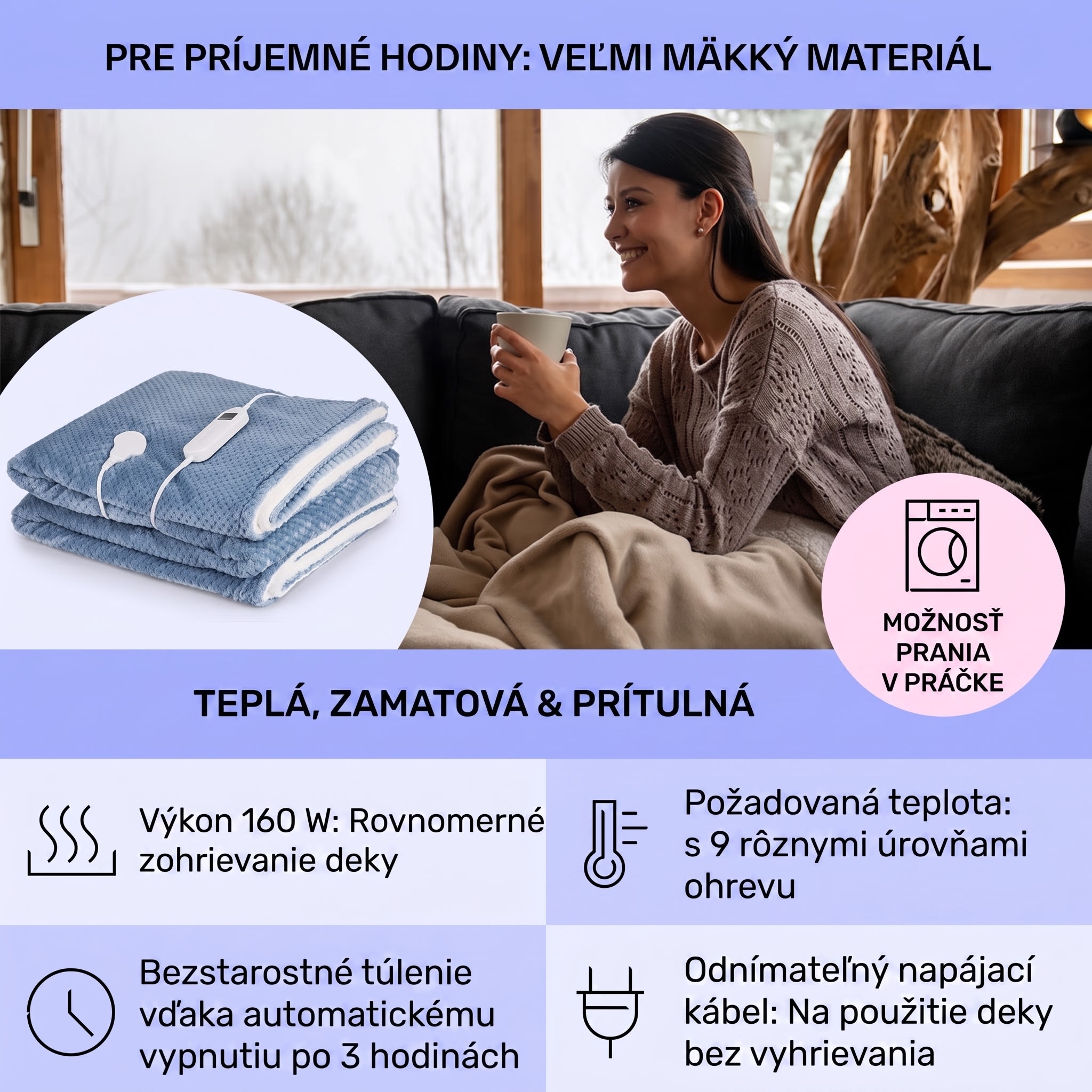 Klarstein DR Watson Deluxe XXL, elektrická deka, 160 W, 9 úrovní ohrevu, 200 x 180 cm – Obrázok 3