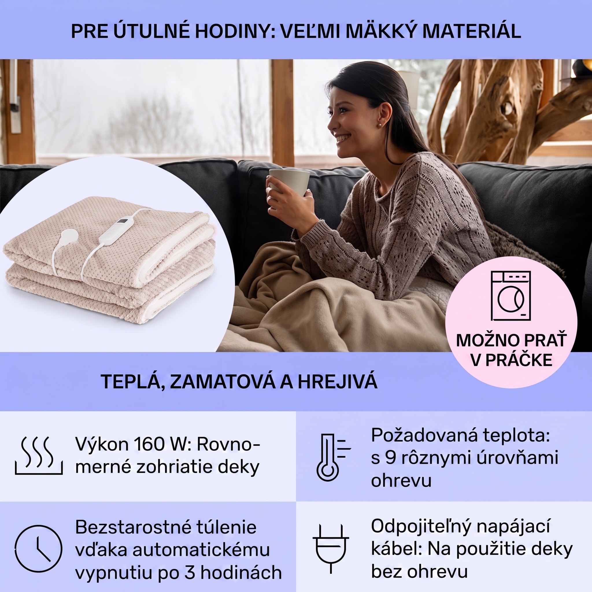 Klarstein DR Watson Deluxe XXL, elektrická deka, 160 W, 9 úrovní ohrevu, 200 x 180 cm – Obrázok 3