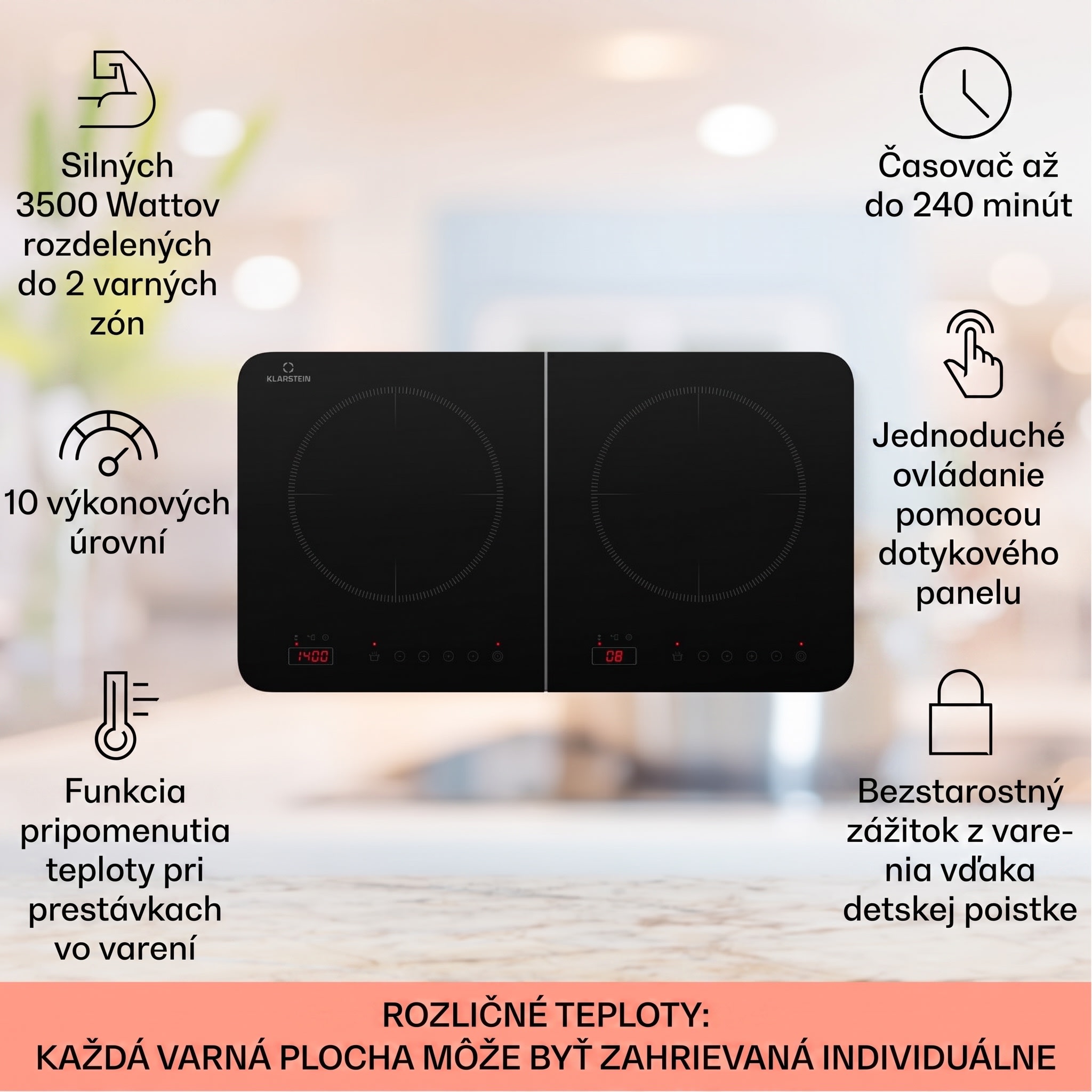 Klarstein Cookio, dvojitá indukčná varná doska, 3500 W, časovač, sklokeramika – Obrázok 2