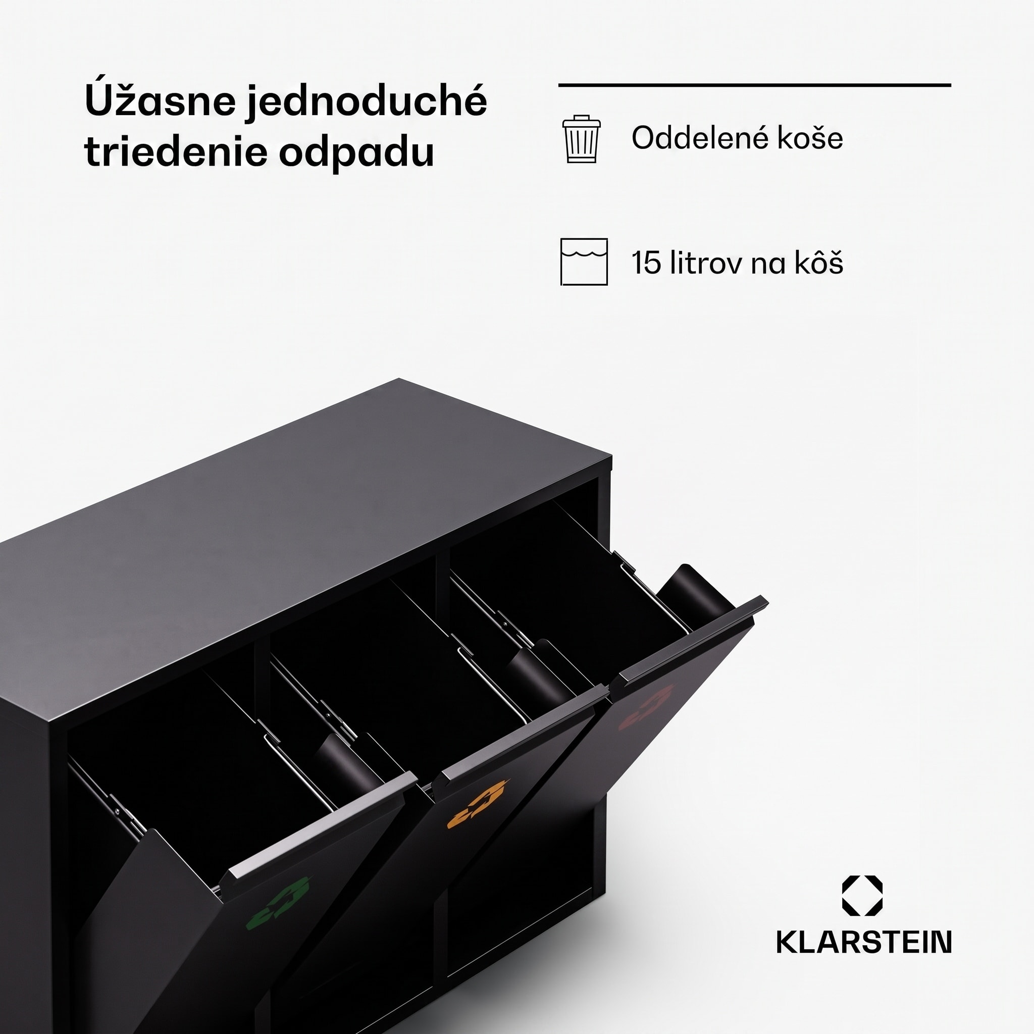 Klarstein Ordnungshüter 3 odpadkové koše 45 litrov 3 nádoby recyklácia nástenná montáž – Obrázok 2