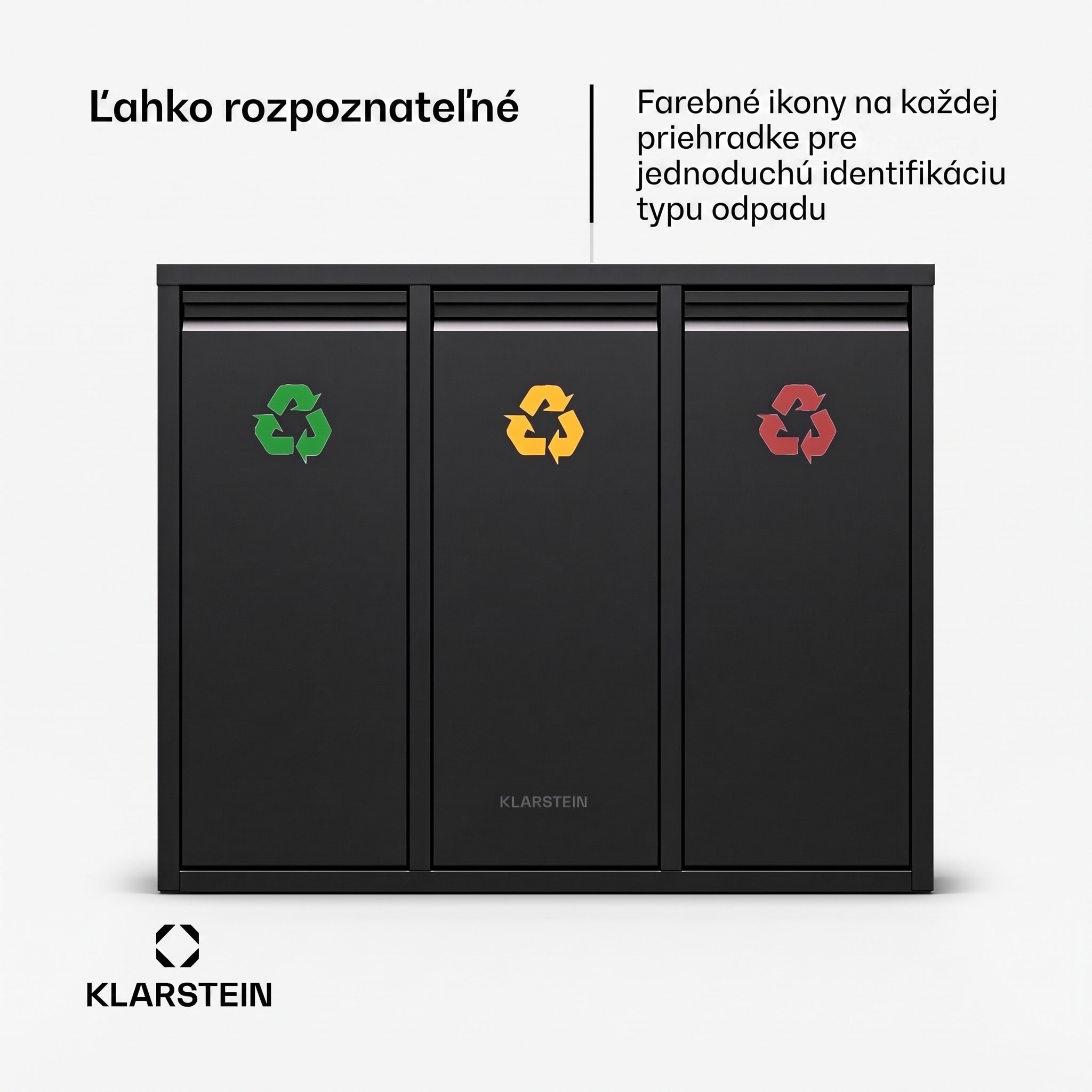 Klarstein Ordnungshüter 3 odpadkové koše 45 litrov 3 nádoby recyklácia nástenná montáž – Obrázok 3