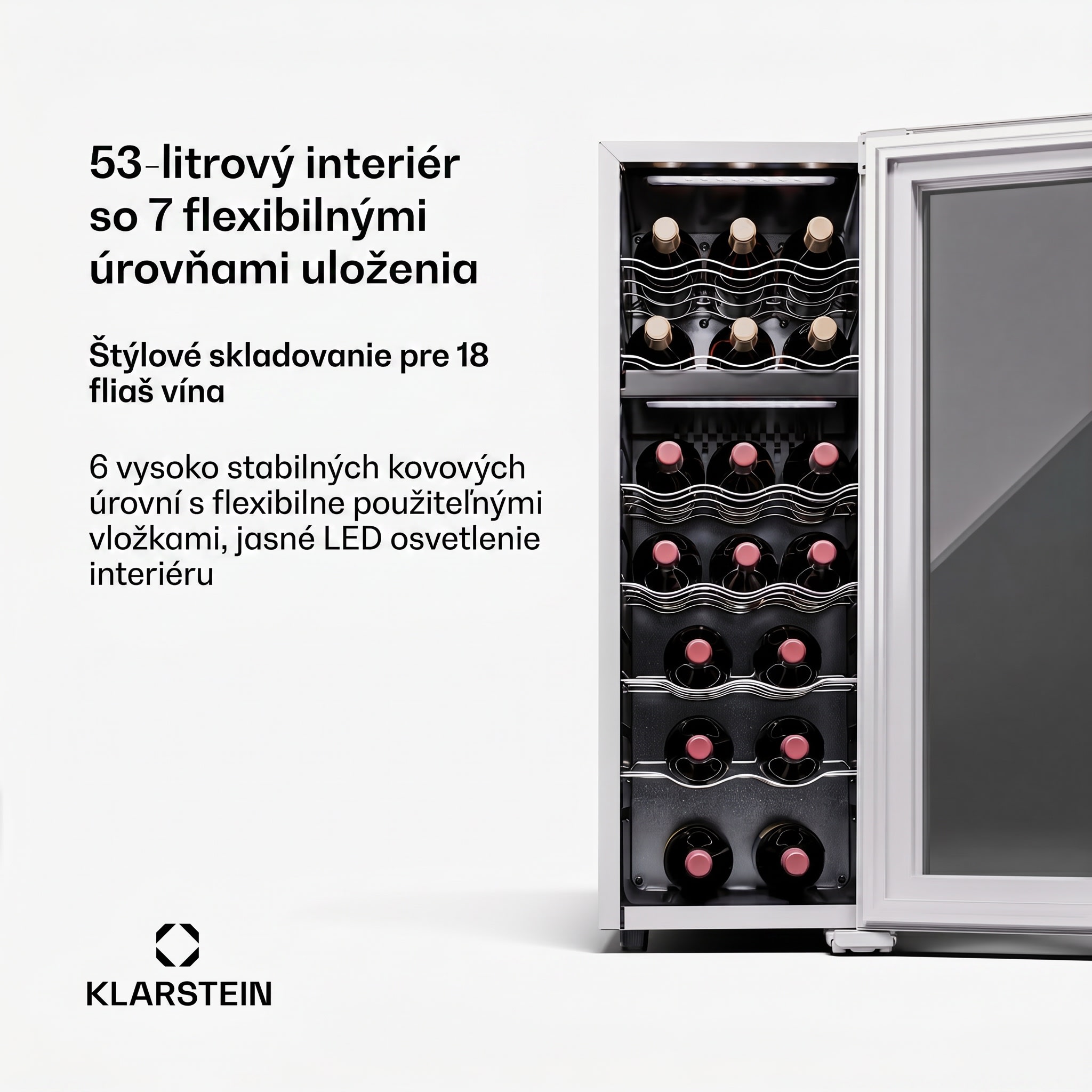 Klarstein Shiraz 18 Duo, chladnička na víno, 2 zóny, 53 l/18 fliaš, 5-18 / 5-18 °C, dotykové ovládanie – Obrázok 4